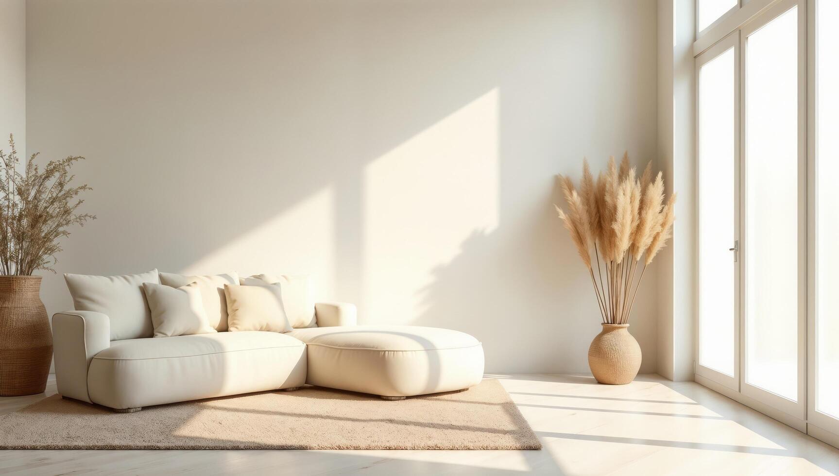 Modern Minimalist Living Room With White Sofa and Natural Light photo