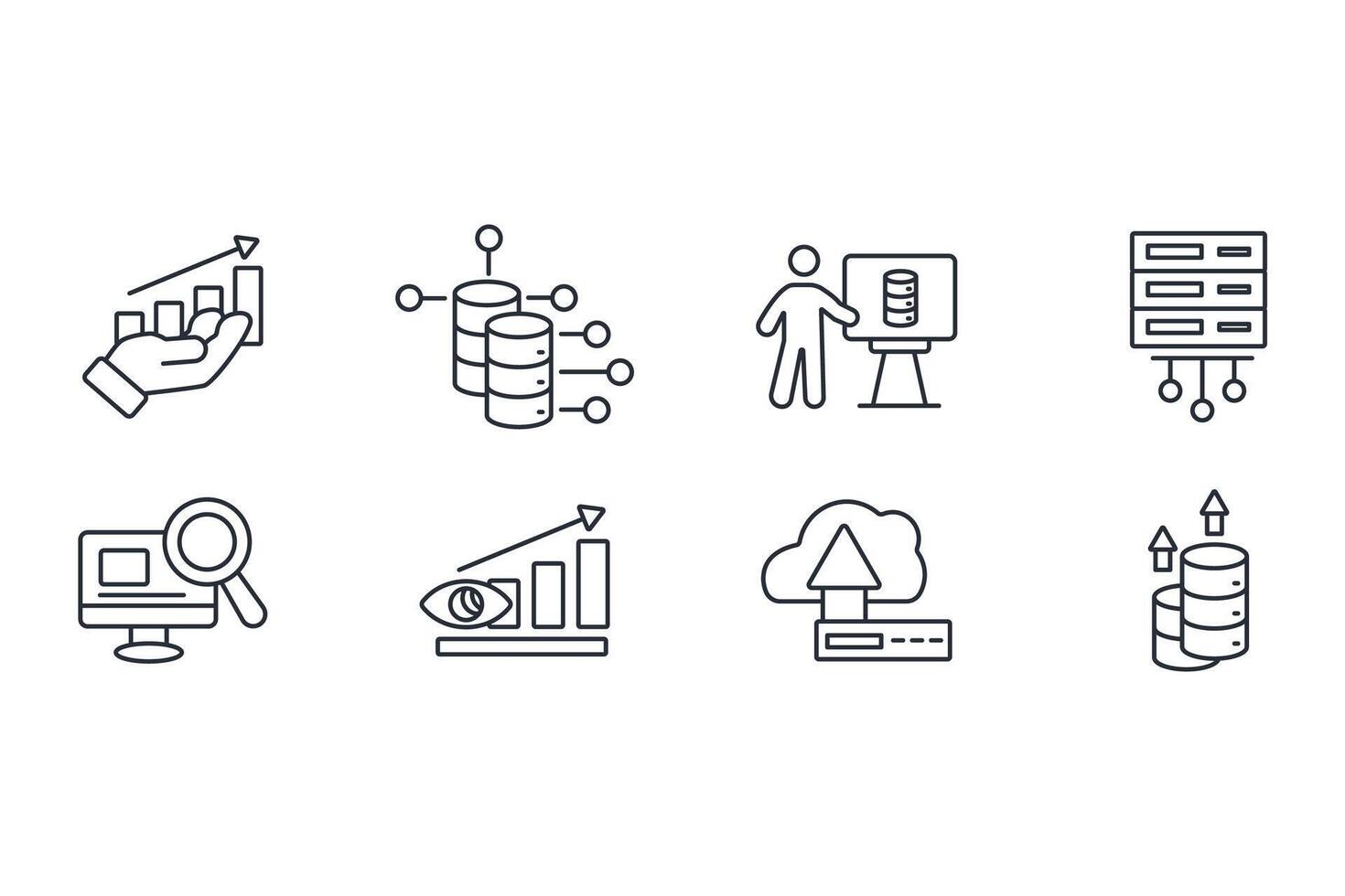Data analytics icon set.Editable stroke.line. vector
