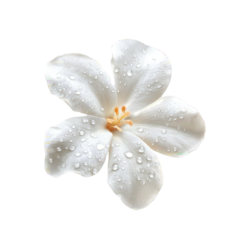 Jasmine flower with water droplets on it, isolated on transparent background png