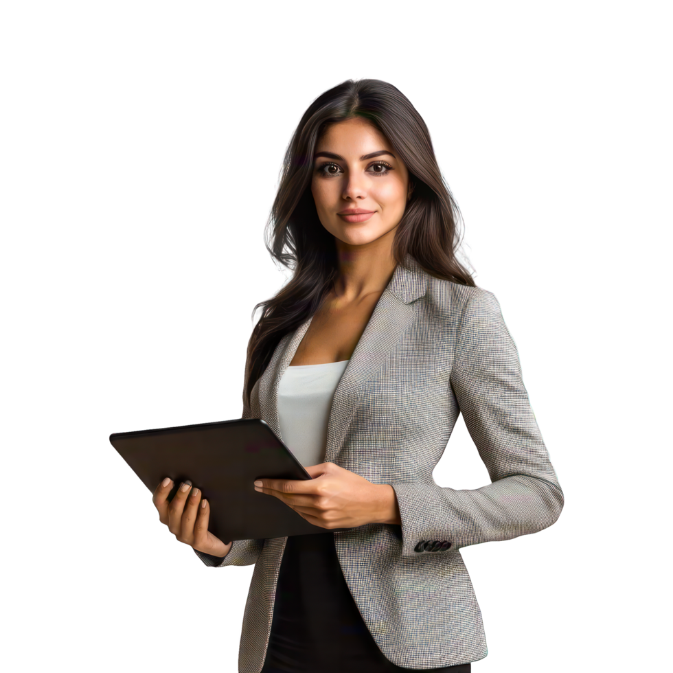Businesswoman holding a tablet isolated on transparent background png
