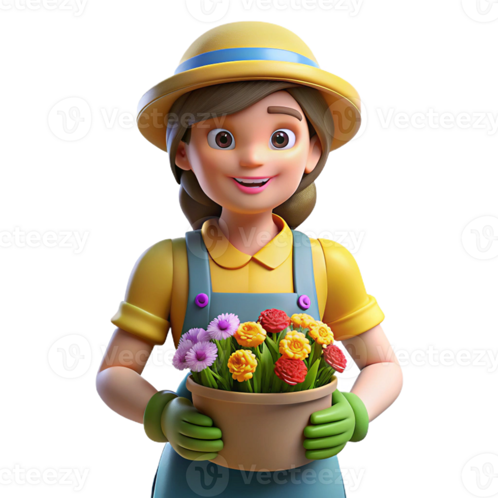 Cheerful Gardener Carrying Fresh Flowers png