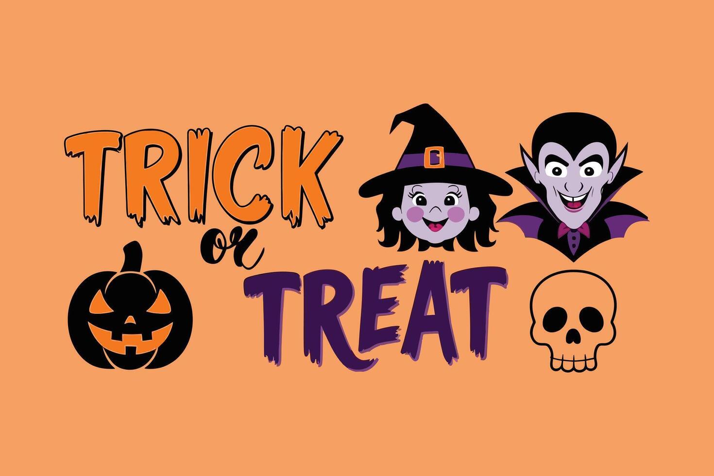 Halloween Party Background Design with Trick-or-Treat Text and Spooky Illustrations vector