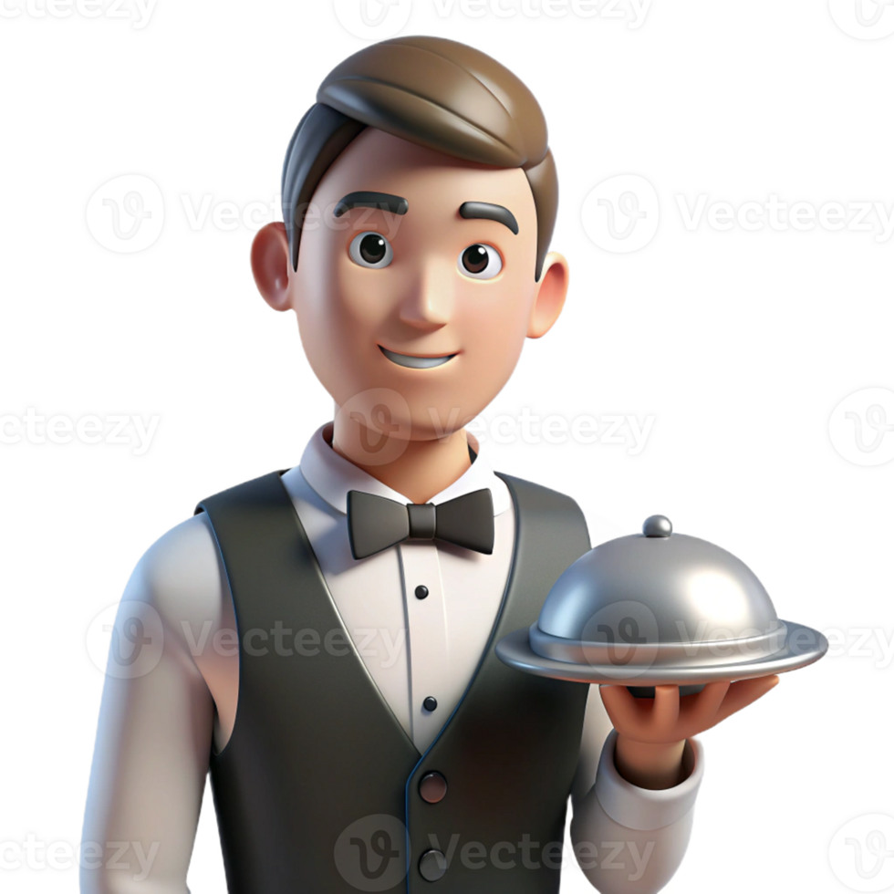 3D Icon of Waiter Holding Tray png