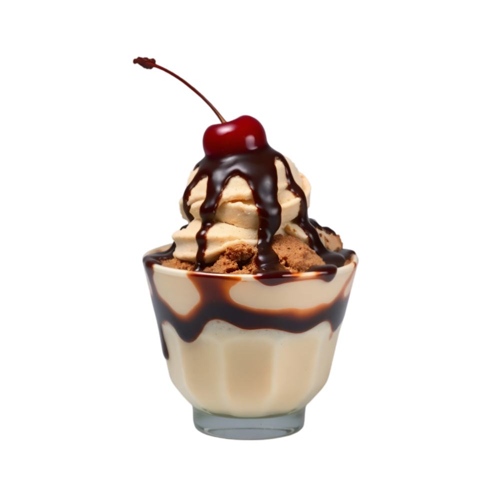 Tempting Sundae Treat, Ice Cream with Chocolate Sauce png