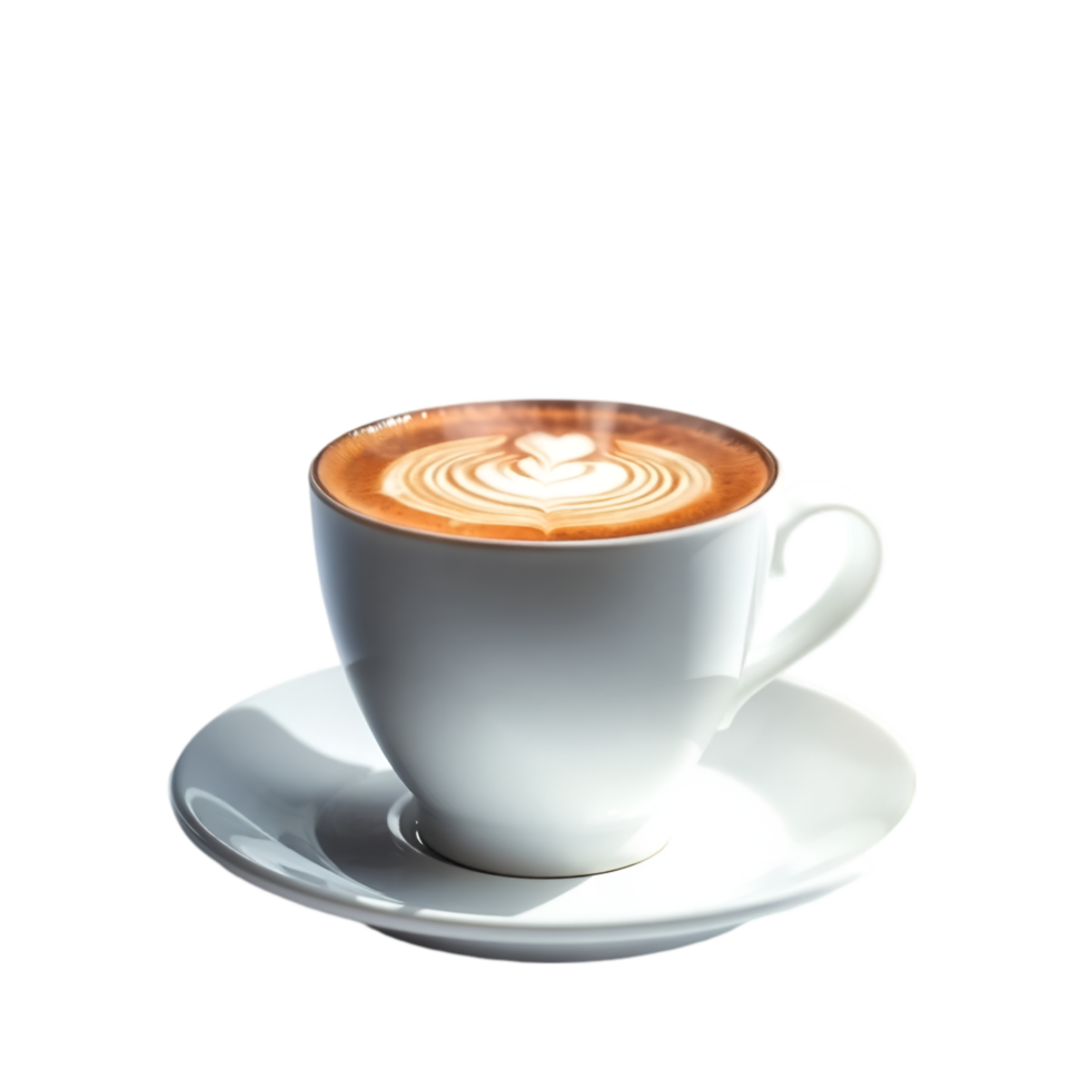 Artisan Coffee, Latte with Heart Foam Art and Saucer png