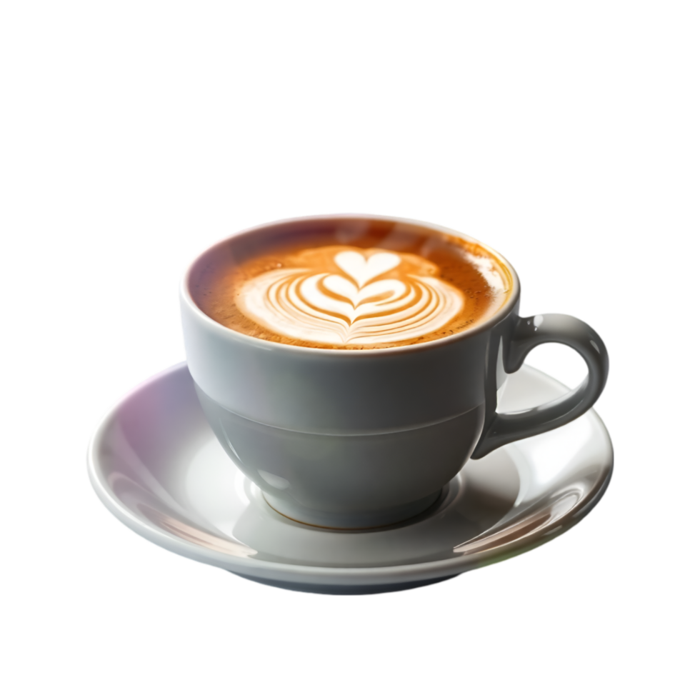 Gourmet Coffee, Creamy Latte with Intricate Heart Art png