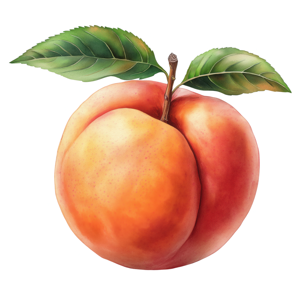 A close up of a peach with a leaf on top png