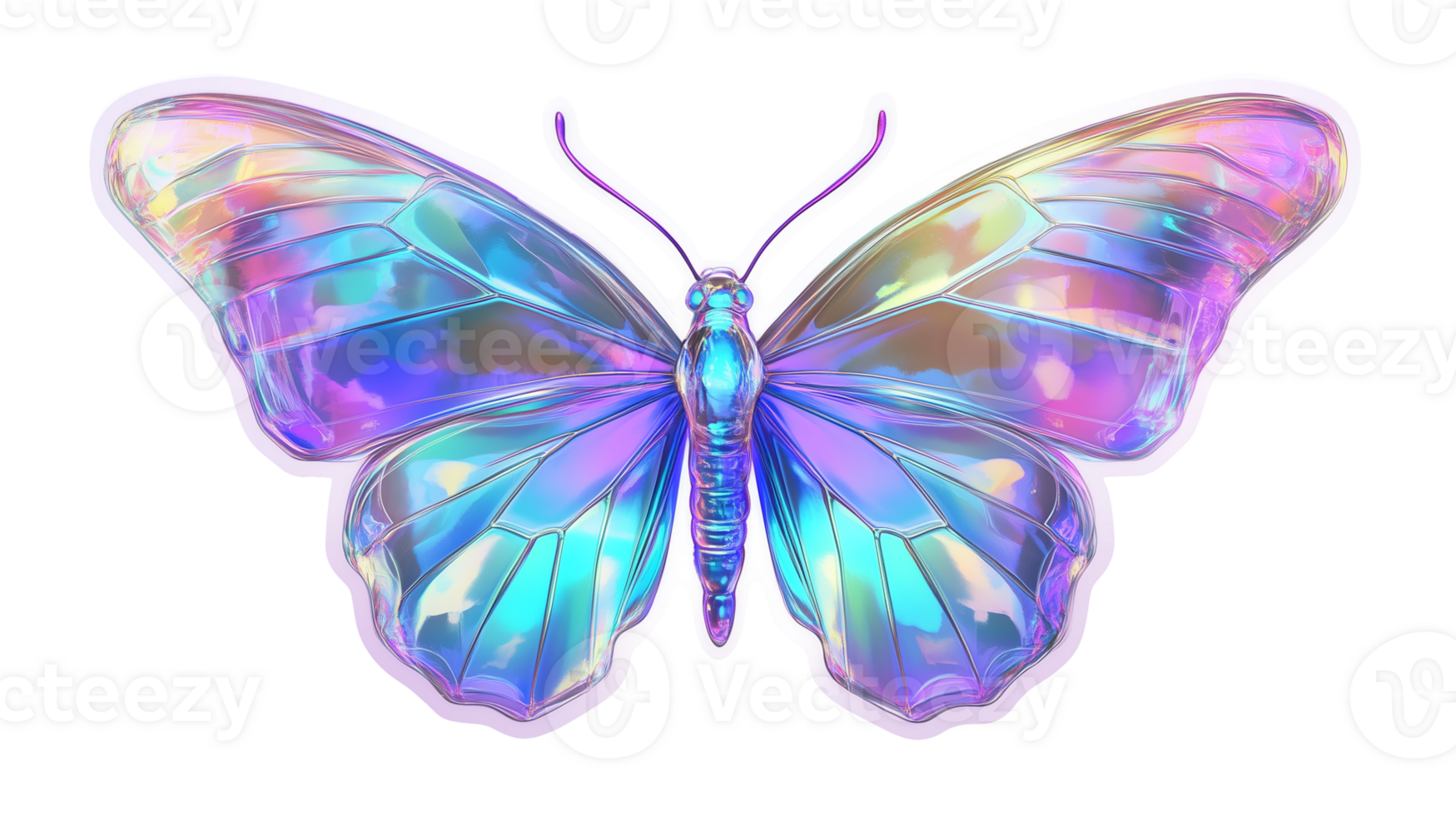 Holographic Butterfly Iridescent Insect Art Y2K on transparent background Cut out collage element png