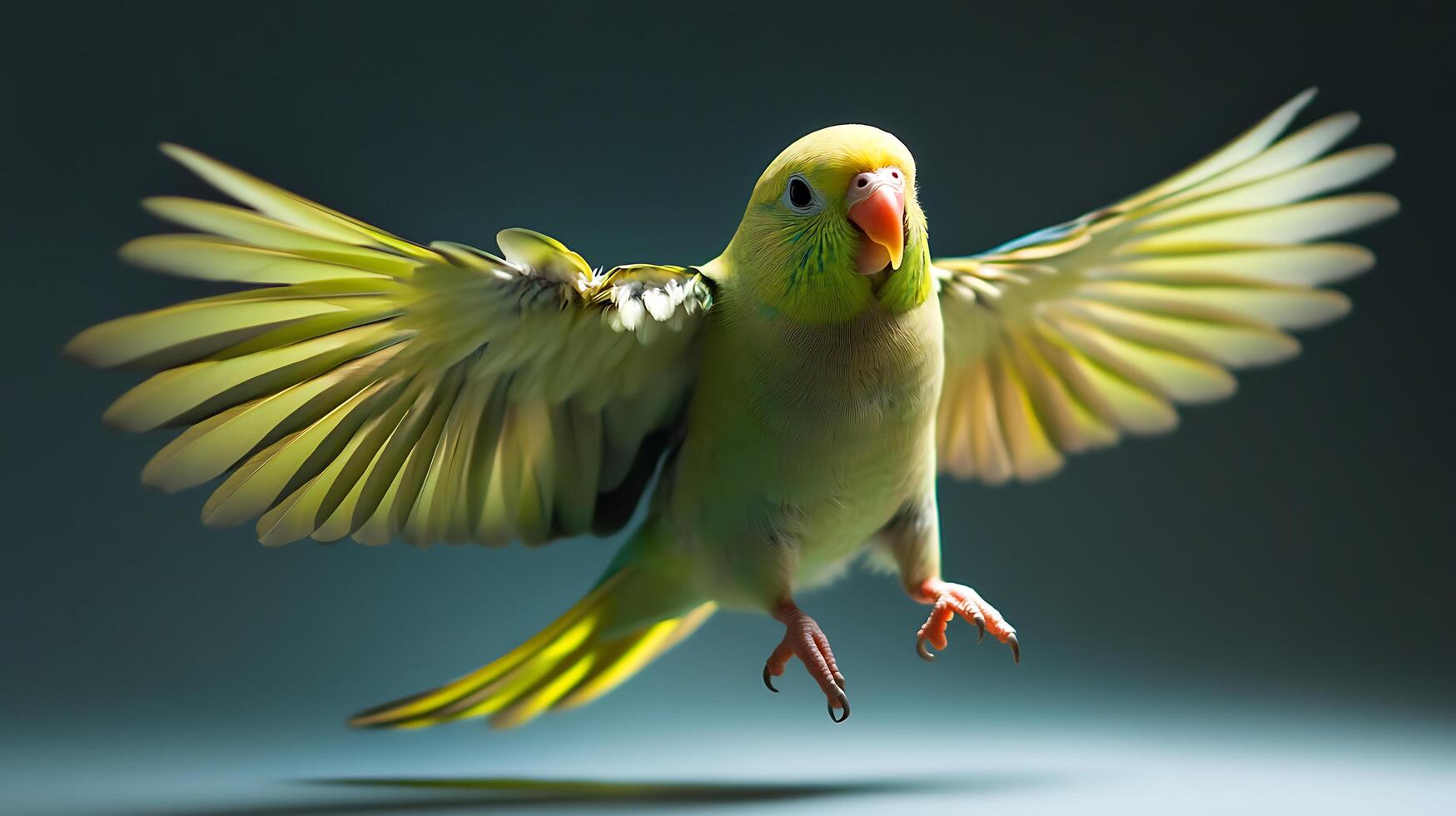 Green Parrot in Flight A vibrant parrot with outstretched wings takes flight, showcasing its beautiful plumage against a soft backdrop. photo