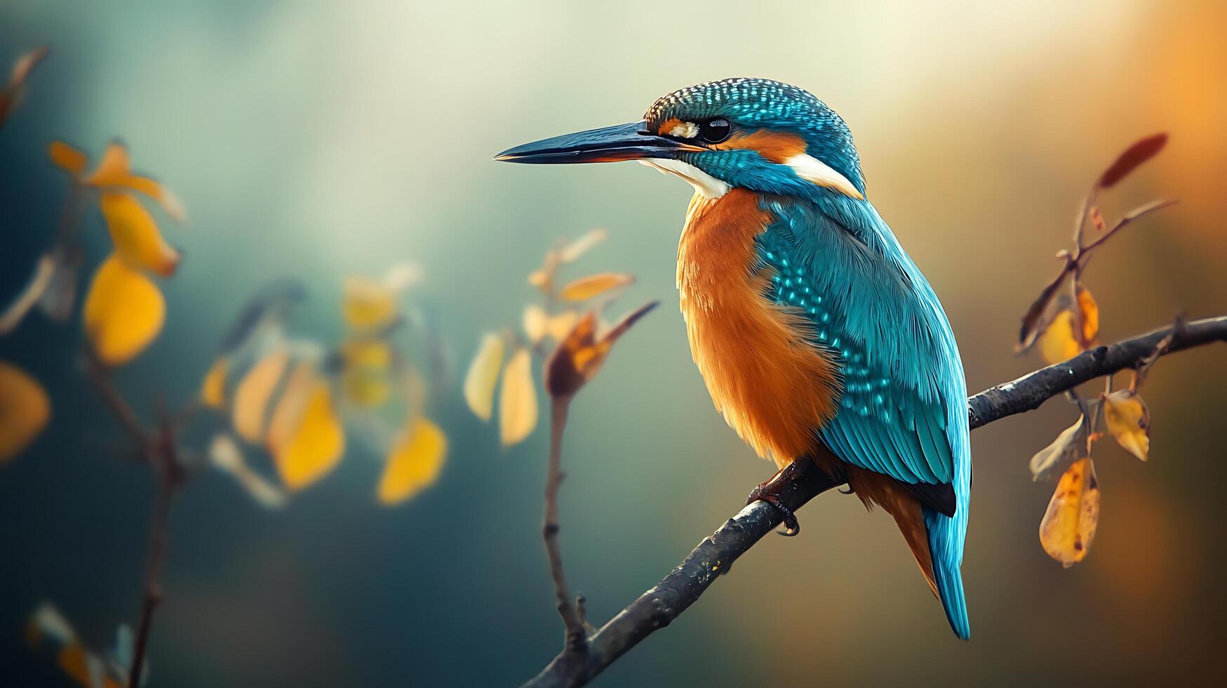 A vibrant kingfisher perched on a branch, showcasing its brilliant blue and orange plumage against a soft, natural backdrop. photo