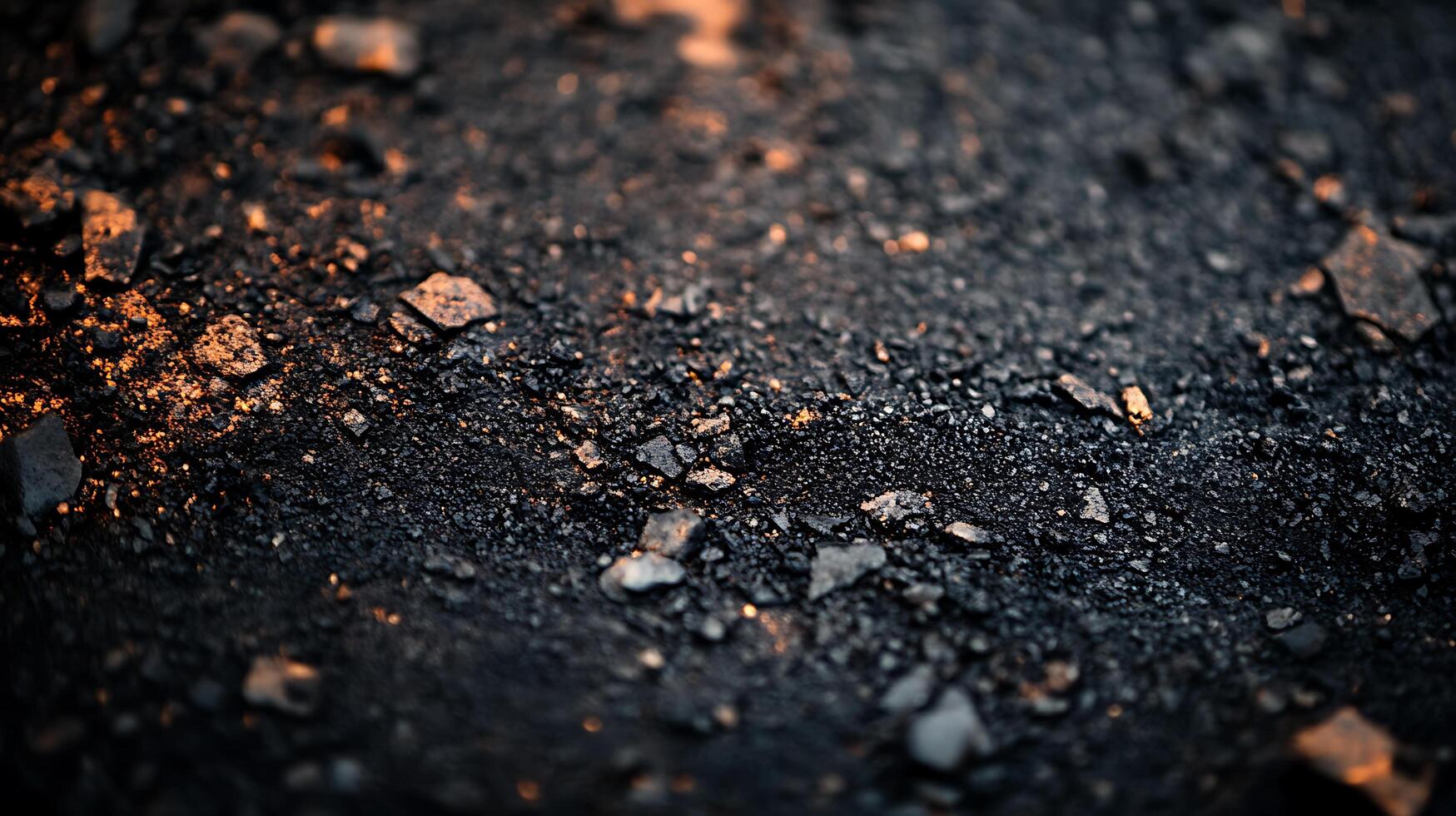 Close-up of dark rock fragments, illuminated with warm light creating texture and depth in a simple abstract composition. photo