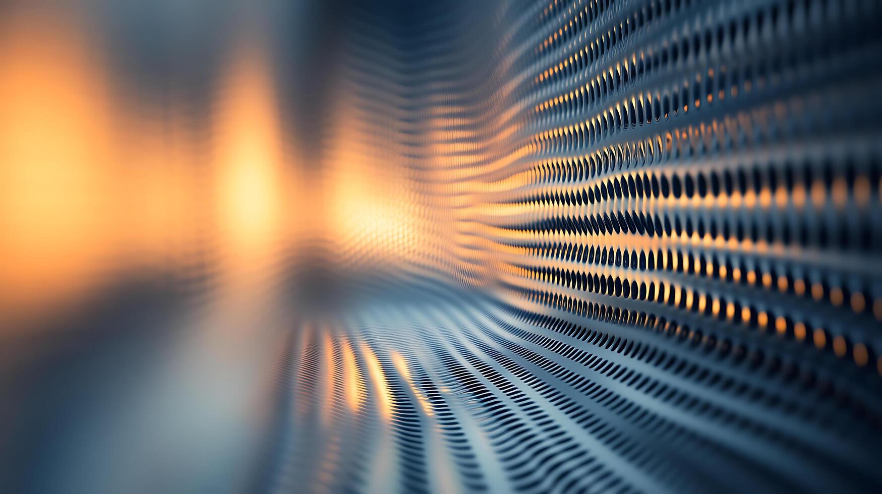 Abstract perforated metal sheet reflecting warm orange light, creating a textured, industrial yet inviting visual effect. photo