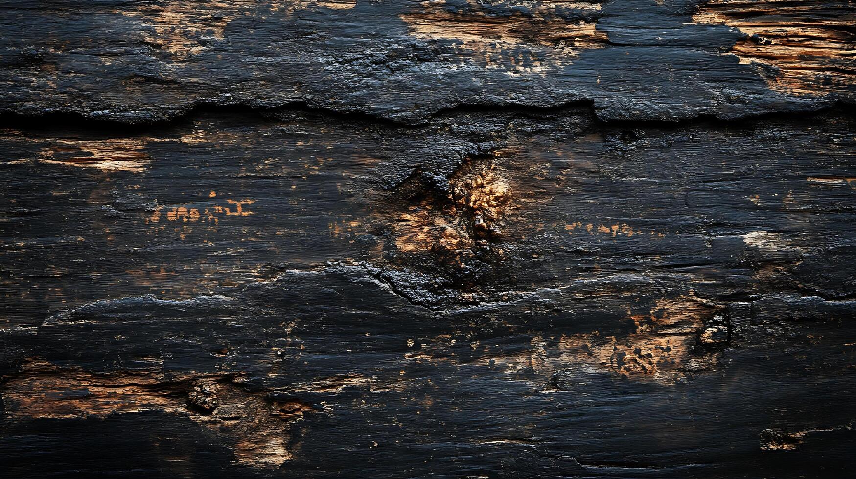 Black painted wood texture with natural wood grain and patterns, creating a contrast between the dark paint and light wood underneath. photo