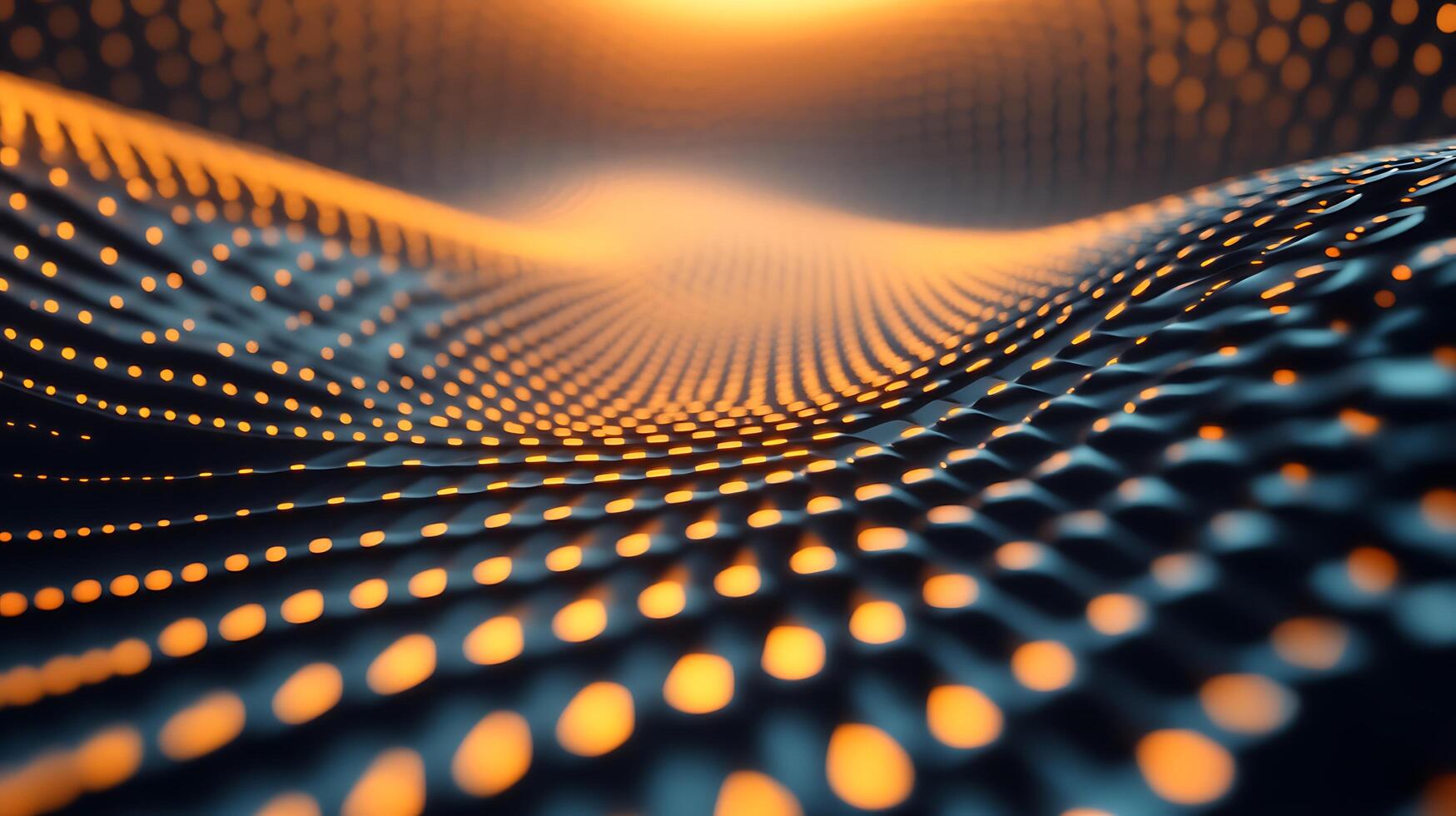 Abstract wave pattern with illuminated dots, creating a mesmerizing visual flow. Digital technology or futuristic landscape representation. photo