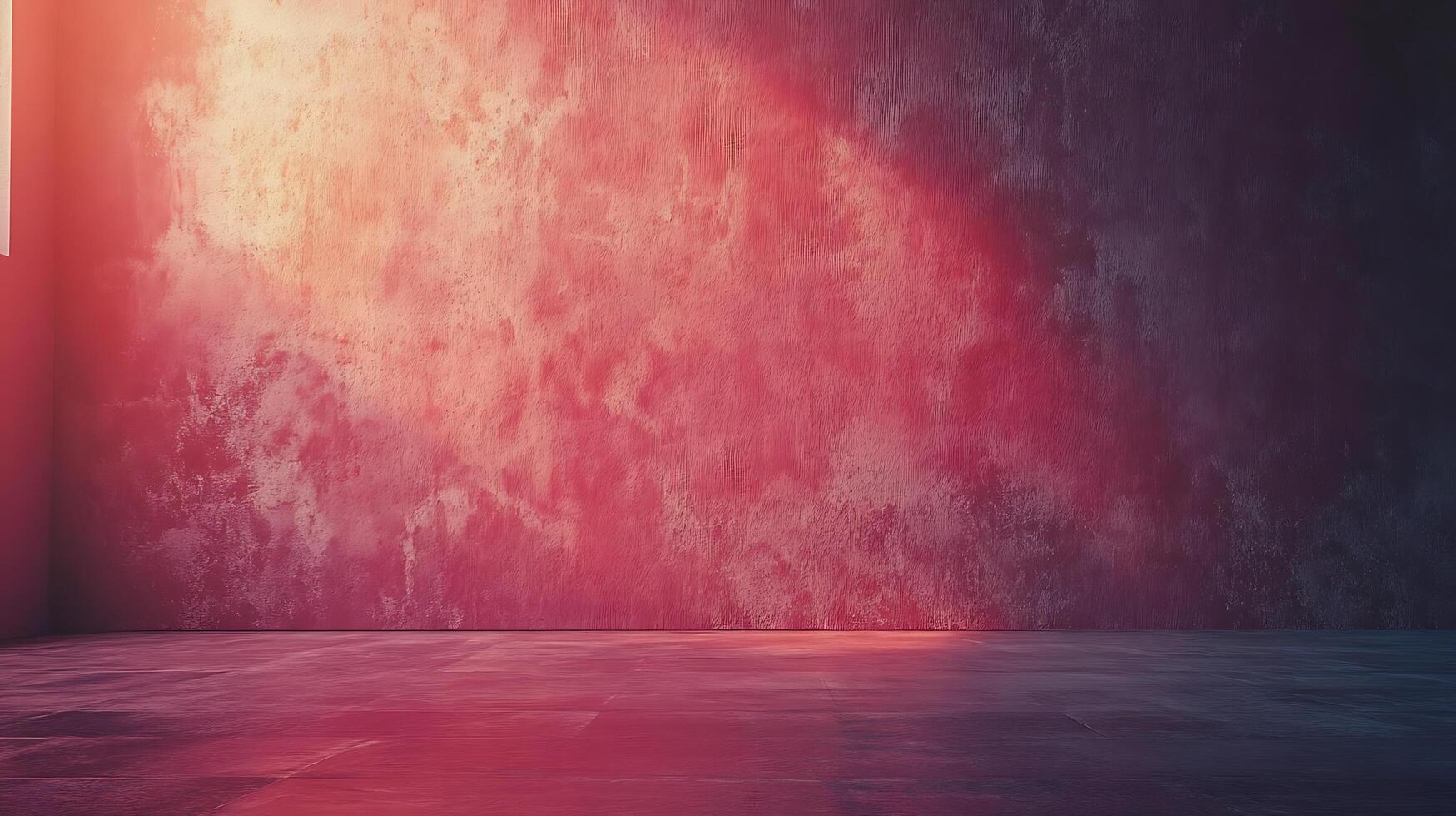 Empty room with a textured wall in shades of red and purple, illuminated by a soft light, creating a moody and artistic atmosphere. photo