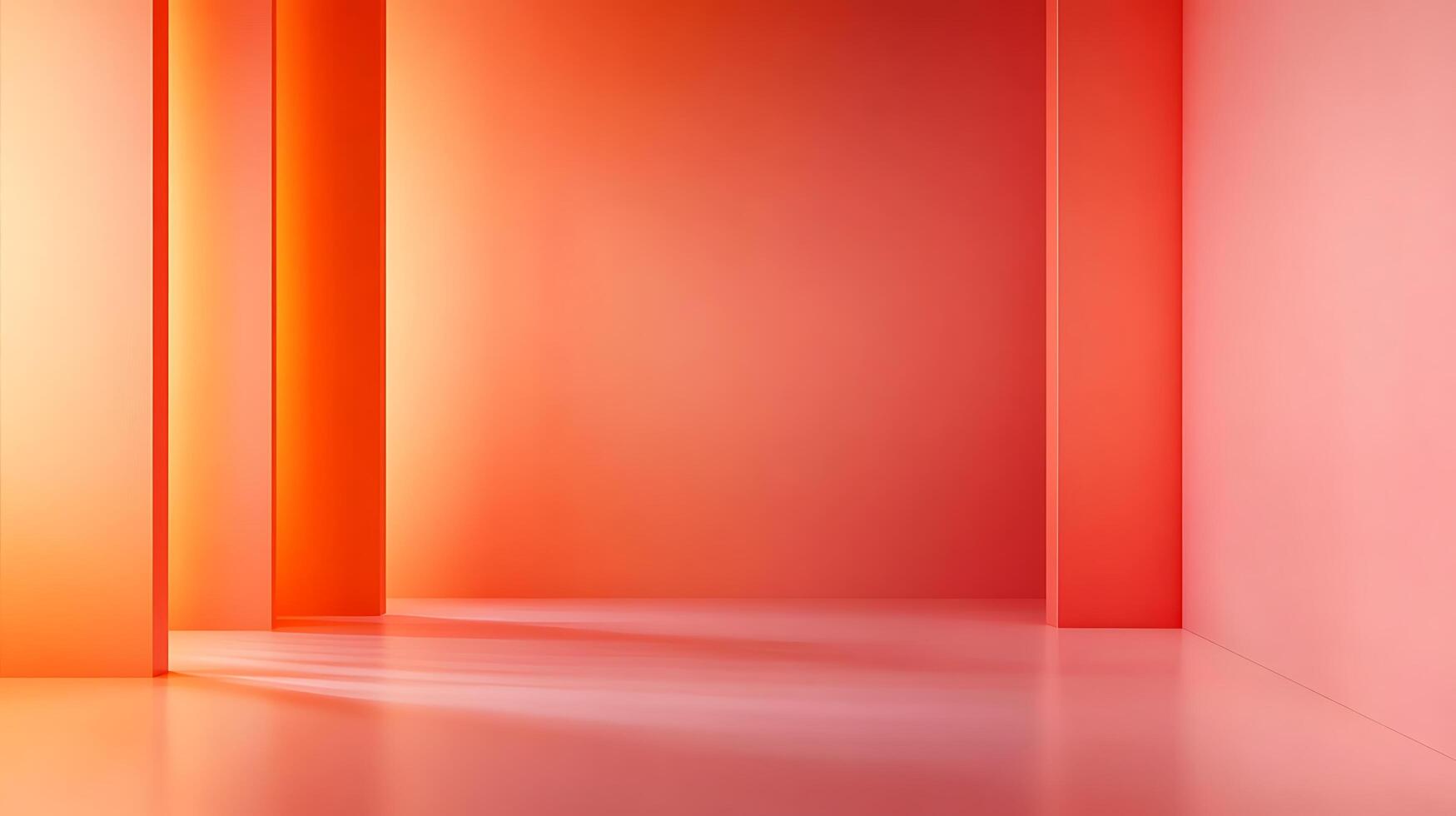 A minimalist architectural space bathed in gradient orange hues, with vertical elements creating depth and a sense of serene abstraction. photo