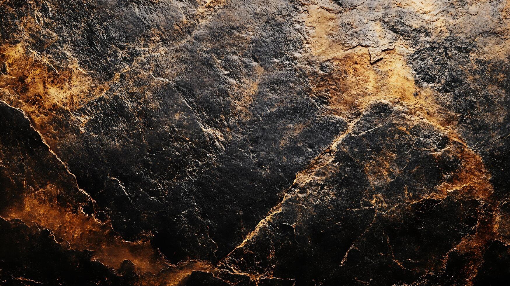 Dramatic abstract texture of contrasting dark stone interlaced with warm golden tones, creating a visually striking geological pattern. photo