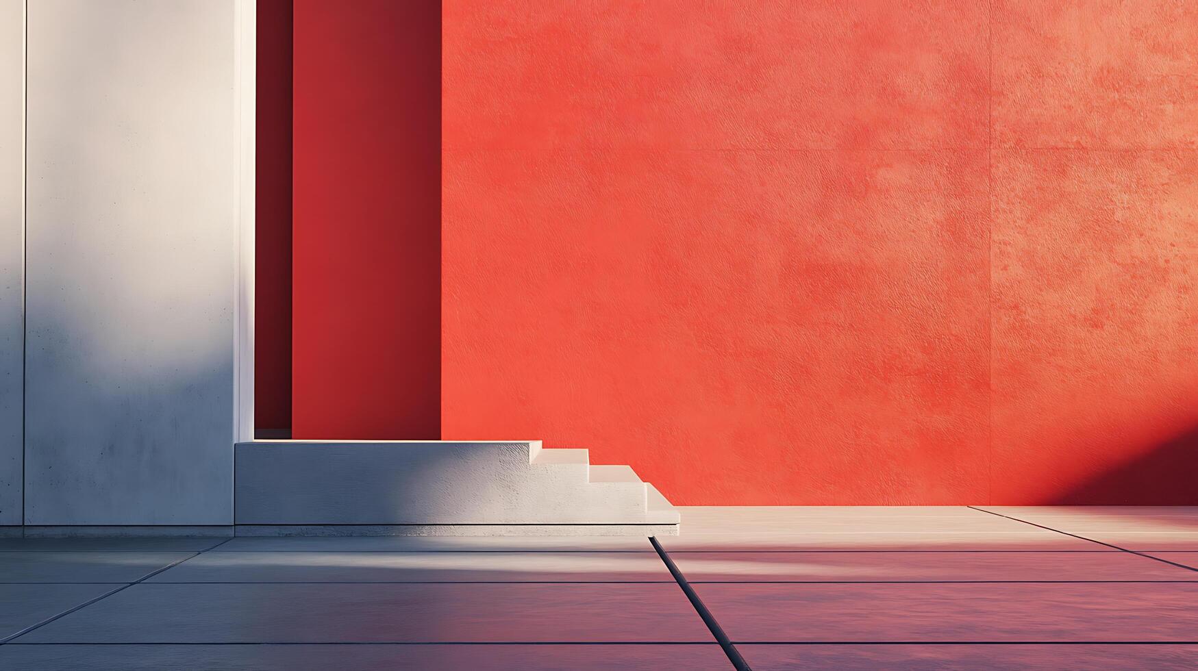 Minimalist architecture showcasing contrasts between textured walls and modern geometric shapes in dynamic light and shadow interplay. photo