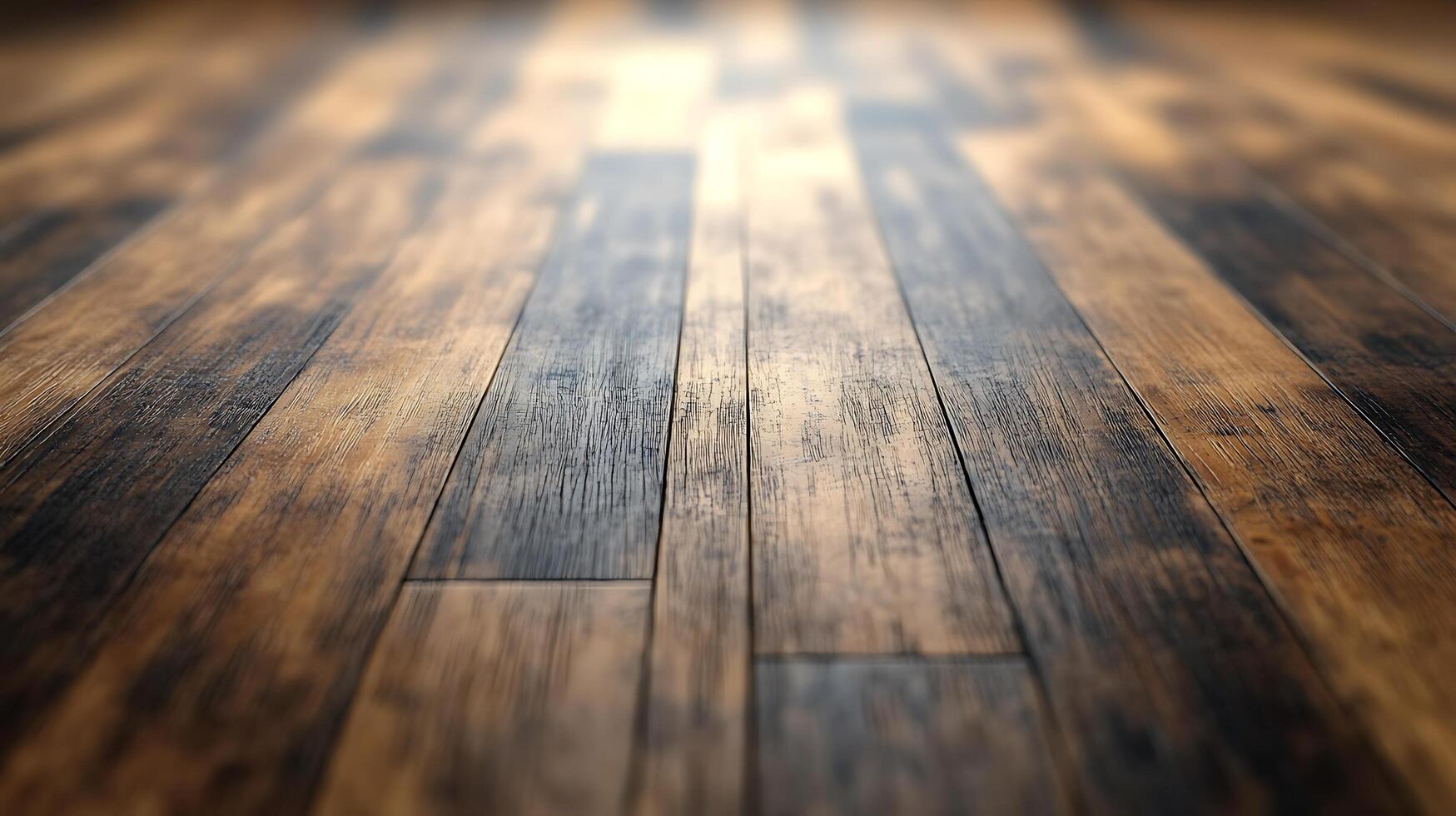 A hardwood floor with dark brown and lighter tan planks that feature a natural wood grain pattern. photo