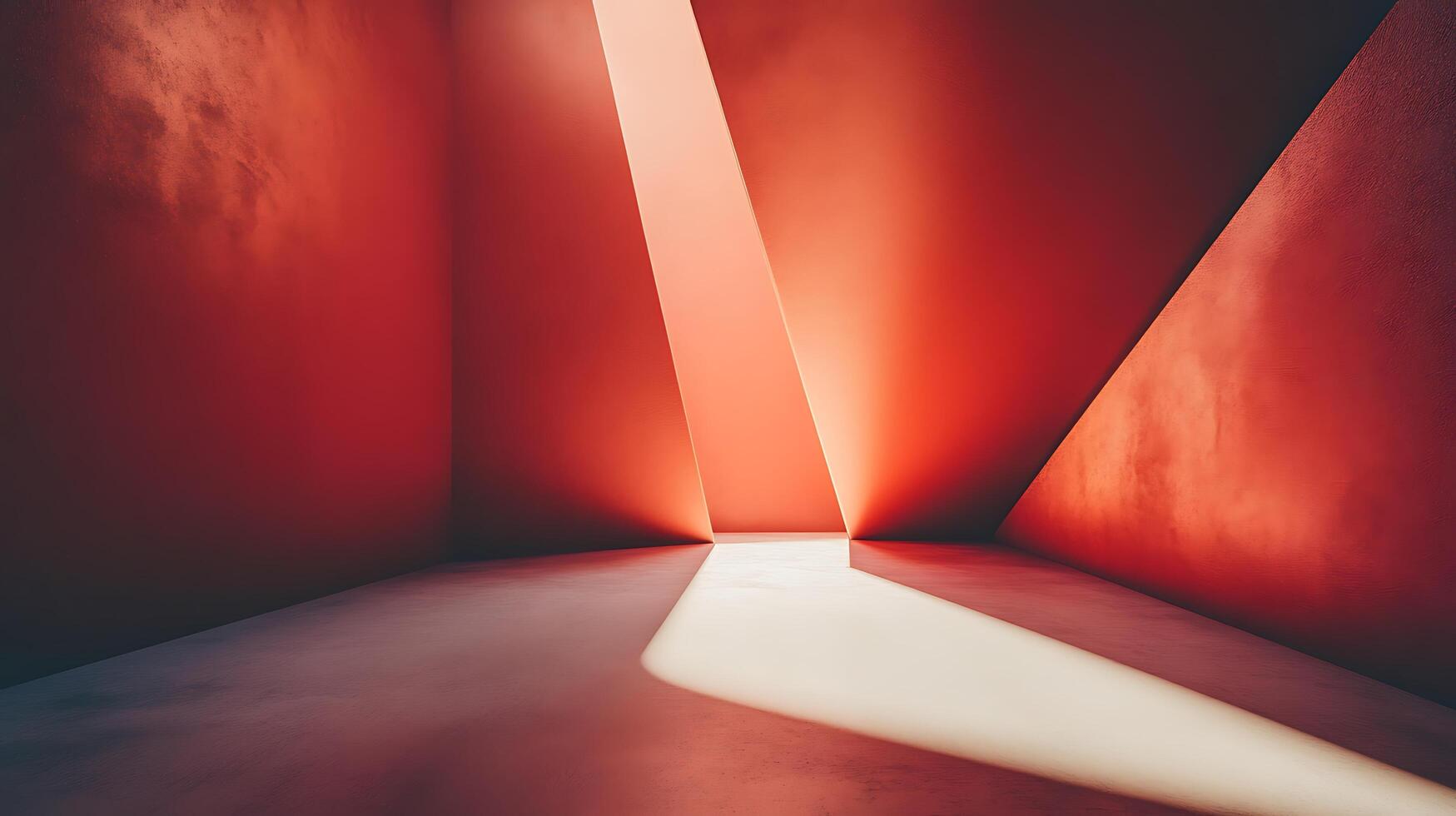 Angular room bathed in vibrant light minimalist space with stark contrasts of red and white, creating a modern, abstract atmosphere. photo