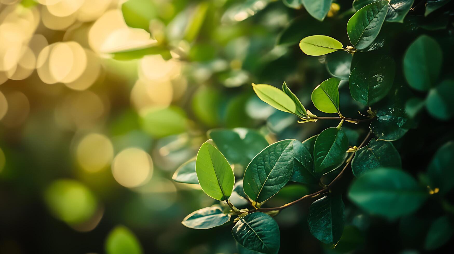 A vibrant close-up of lush green leaves bathed in soft, warm light, creating a serene and natural atmosphere. Nature's beauty in focus. photo