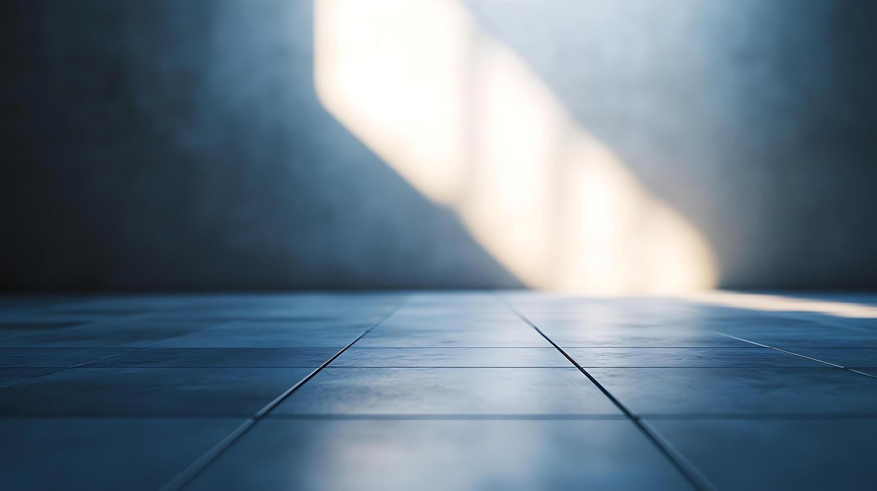 Sunlit Tiled Floor Minimalist interior shot featuring a tiled floor illuminated by a bright, natural light source casting a soft glow. photo