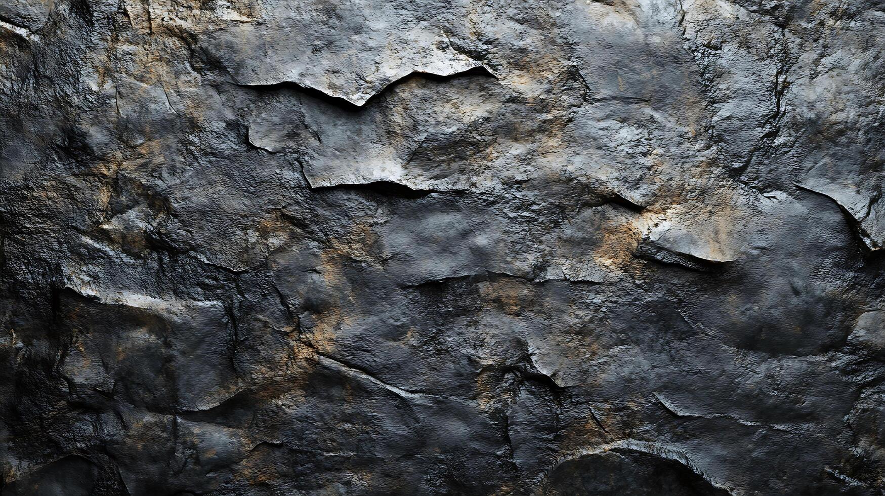 Detailed stone texture with rough, jagged edges and gold flecks, reminiscent of a mountain face or natural rocky formation. photo
