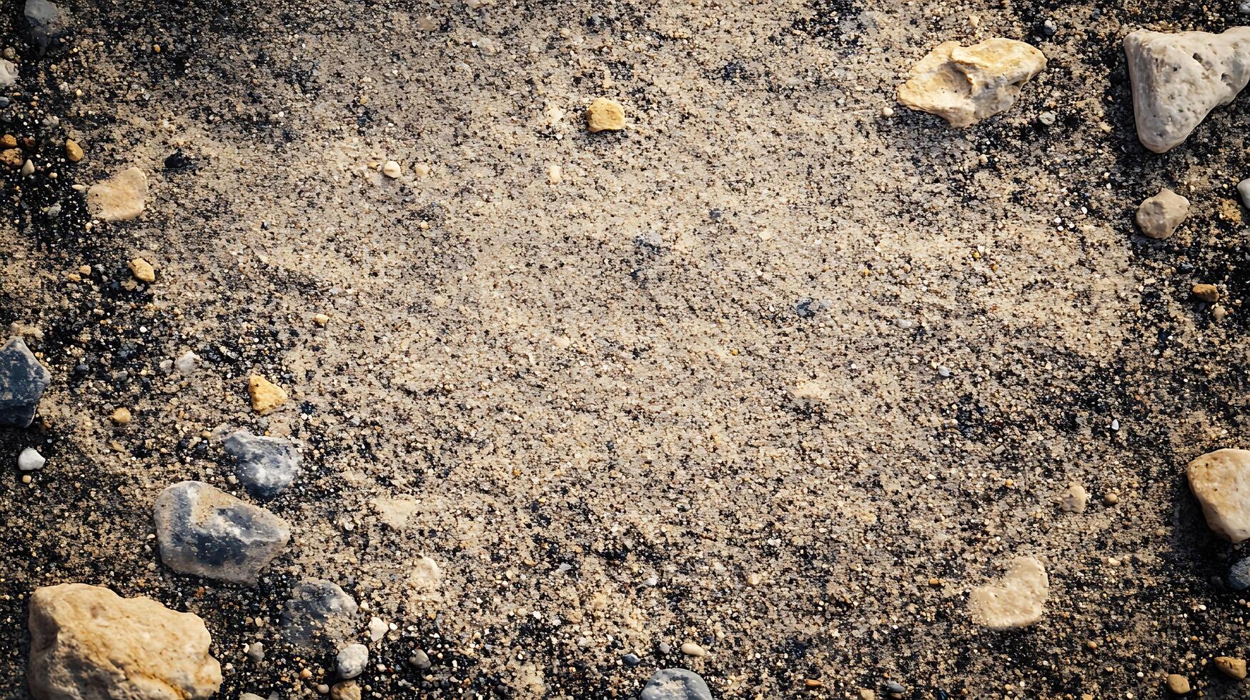 Sandy Ground Texture A natural mix of small rocks, dark pebbles, and light sand creates a detailed and textured background. photo