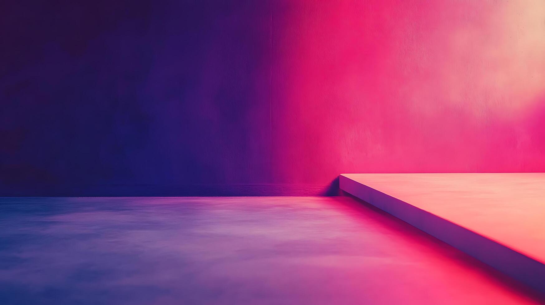 Minimalist studio setting with vibrant purple and pink hues. Ideal for product displays or abstract backdrops, a gradient of colors. photo