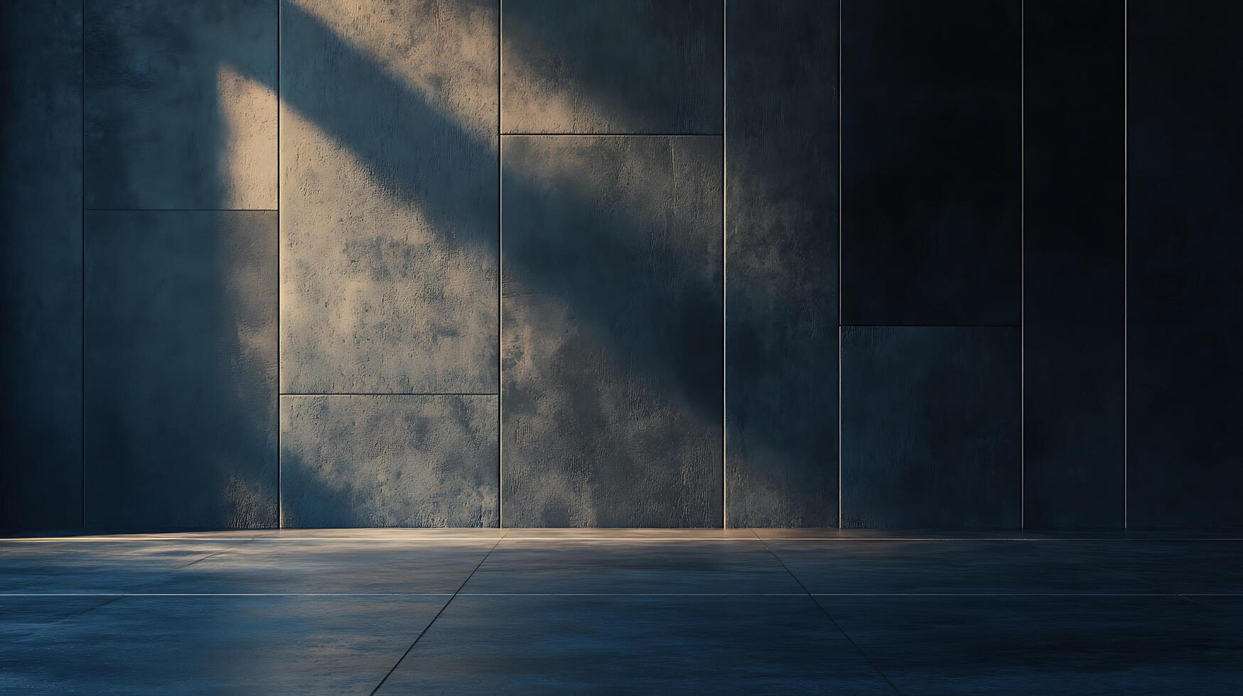 Sunlight on textured wall Striking architectural photo of a concrete-tiled wall with a dramatic shadow. Interior background with natural light.