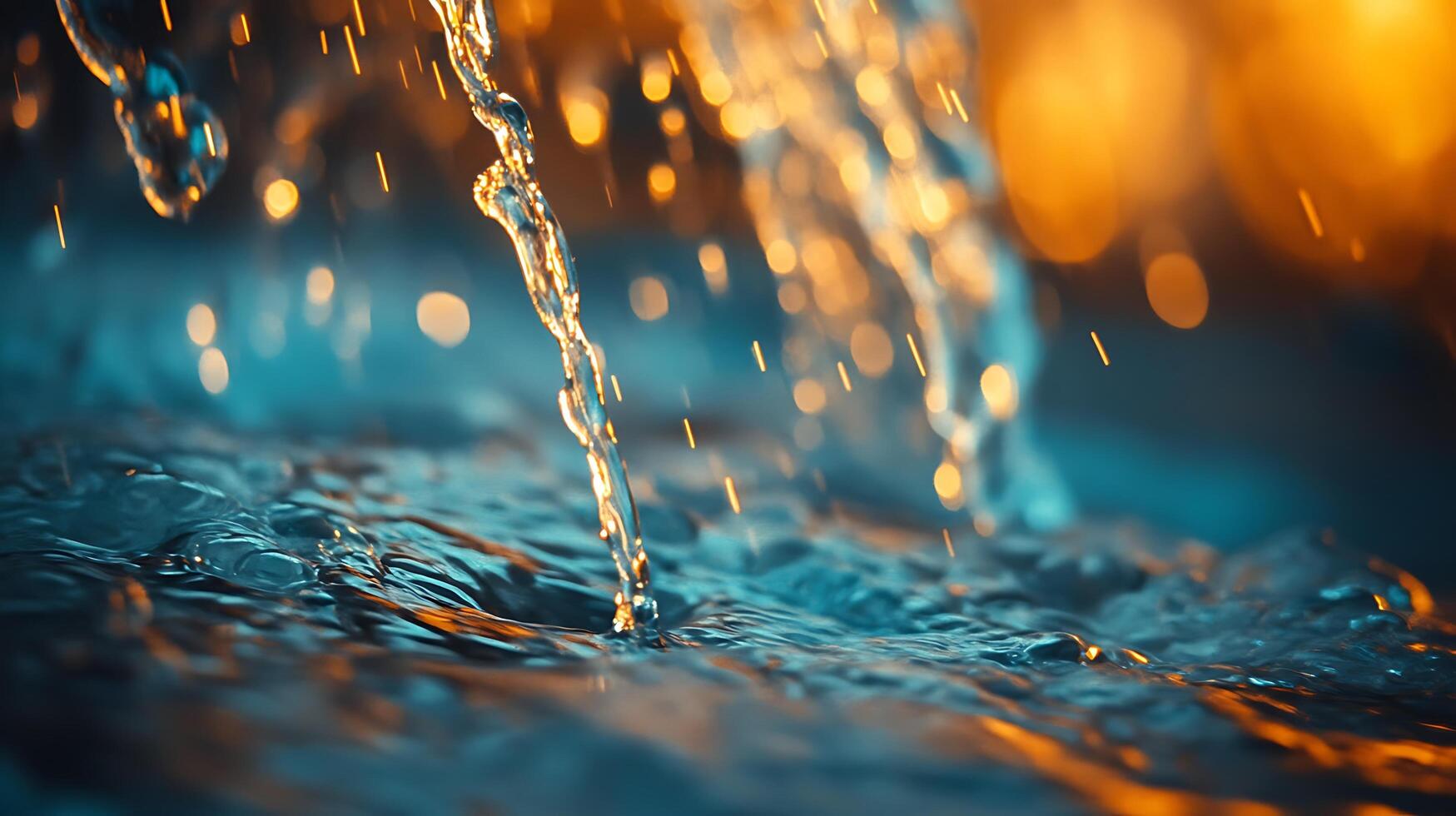 Abstract macro shot of water. The water is in motion, creating a beautiful and dynamic scene. The golden highlights add warmth. photo