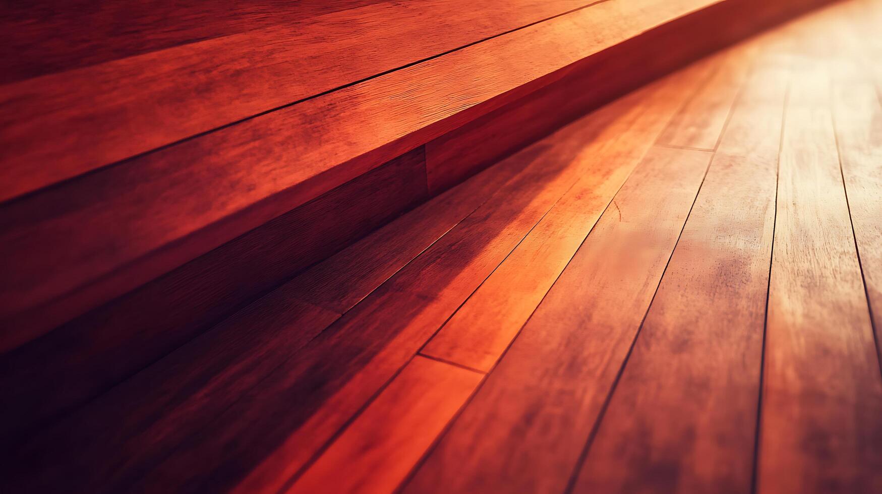 Warm wood flooring with rich tones and natural grain, showcasing light and shadow interplay on a detailed textured surface. photo