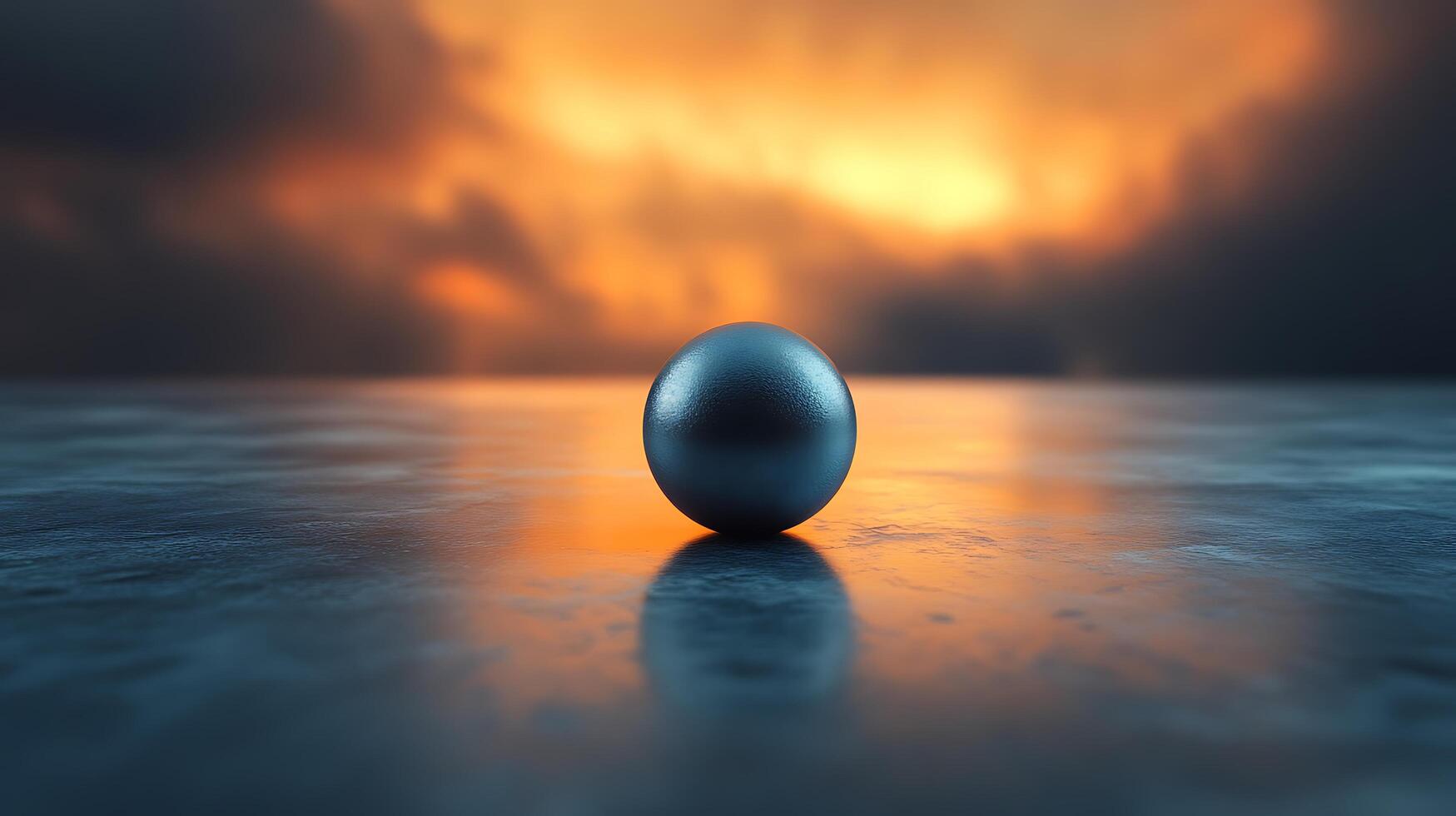 A lone sphere sits serenely, its sleek surface reflecting the warm glow of the setting sun, a peaceful end-of-day scene. photo