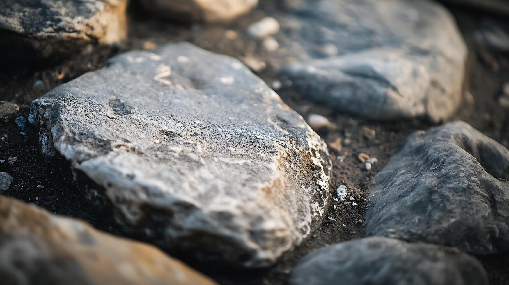 Close-up of weathered rocks, revealing textures and earthy tones. Natural rock formations in a serene outdoor setting. photo