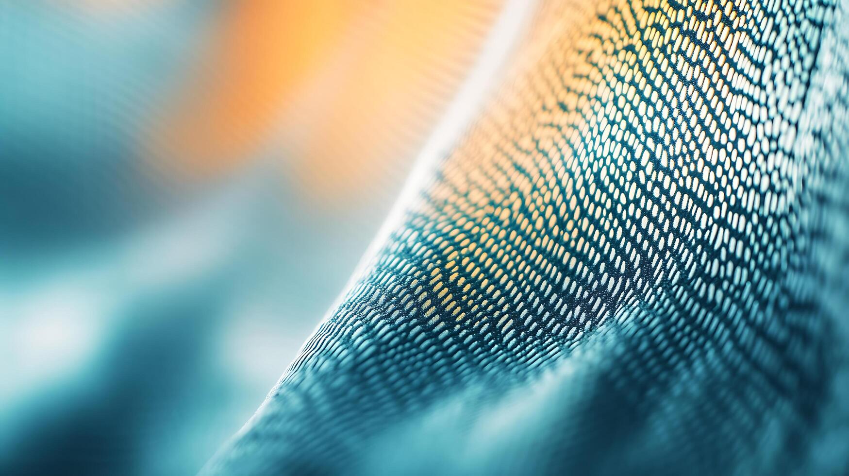 Intricate teal and gold patterned fabric texture. Detail showing weave and color gradient. Abstract textile shot. photo