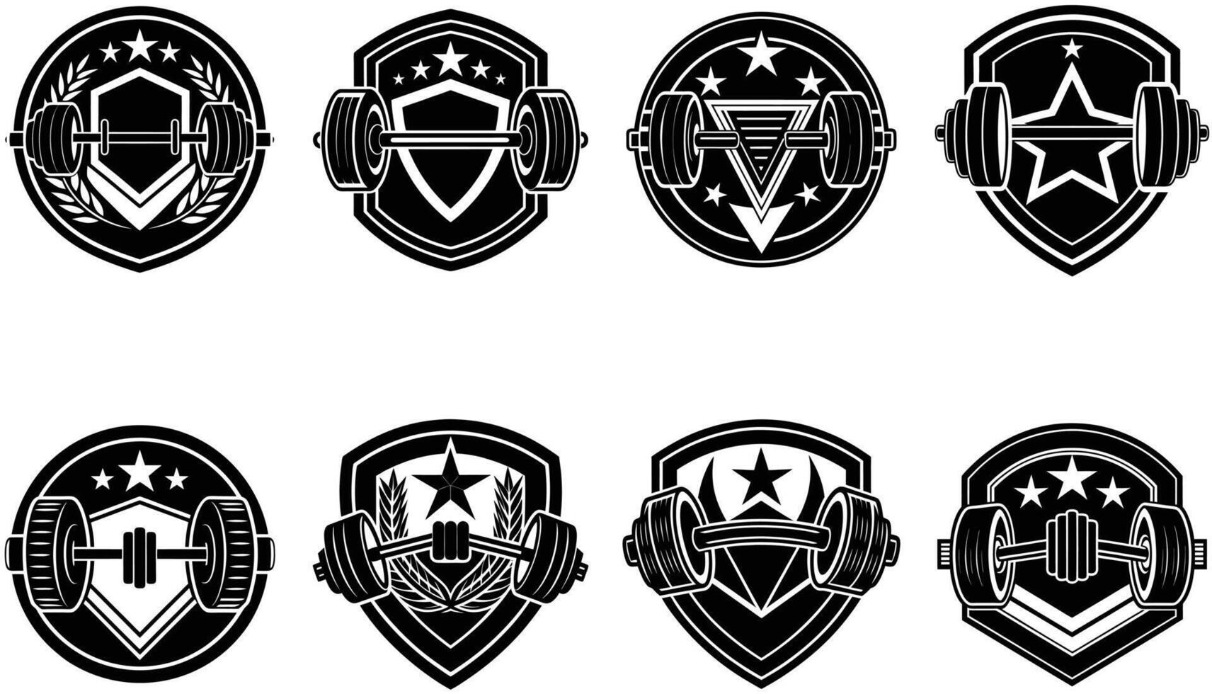 Dumbbell, Fitness Emblems, Silhouette Gym Logo Bundle Icon Set vector