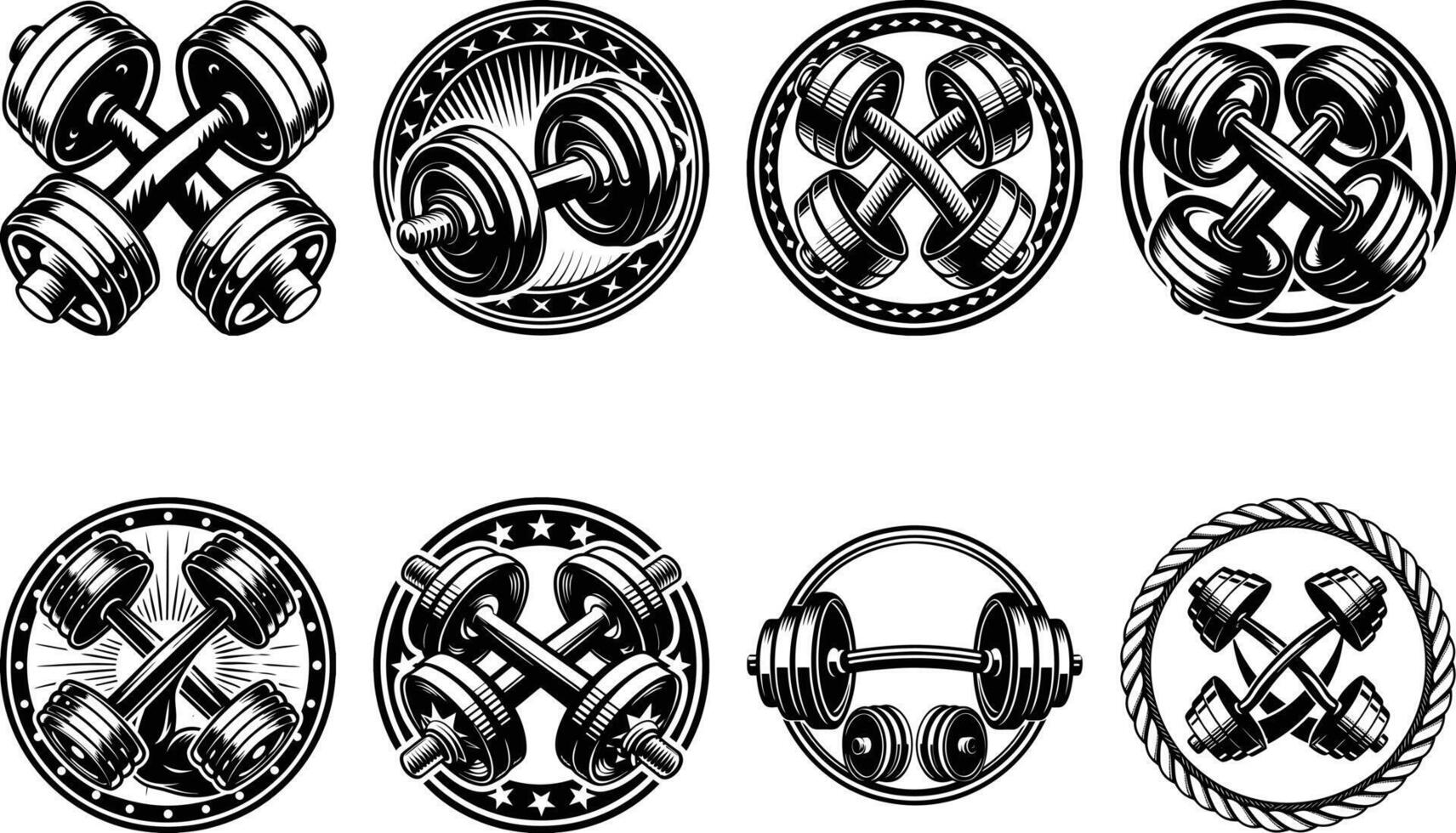 illustration Dumbbell, Fitness Emblems, Silhouette Gym Logo Bundle vector