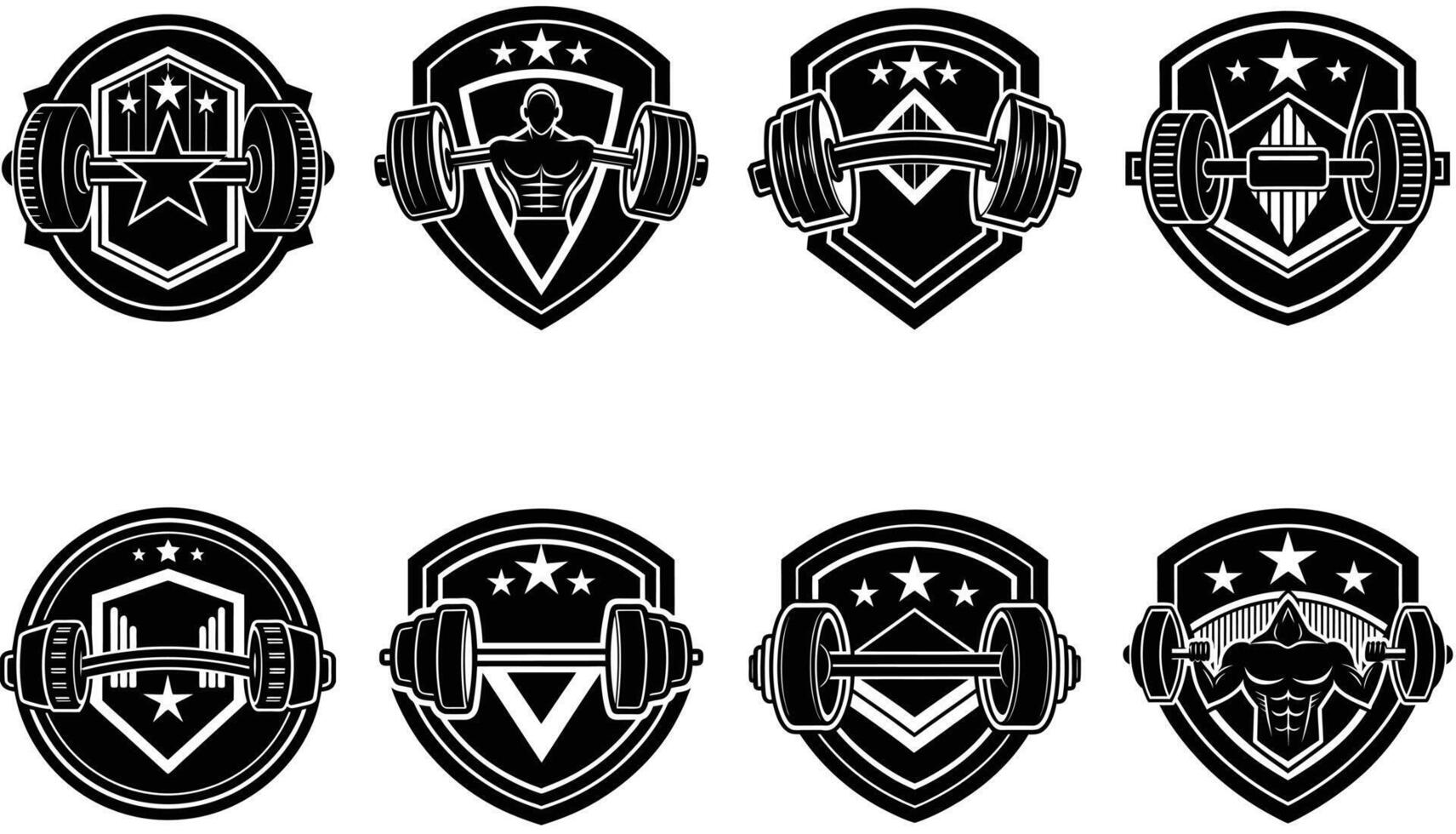 Dumbbell, Fitness Emblems, Silhouette Gym Logo Bundle Set vector