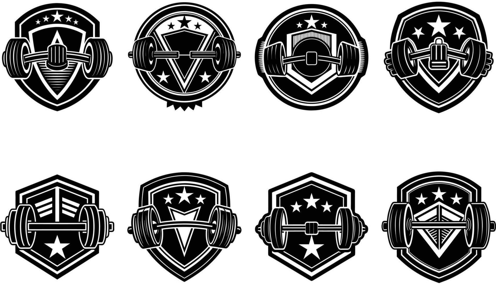 Dumbbell, Fitness Emblems, Silhouette Gym Logo Bundle icon vector
