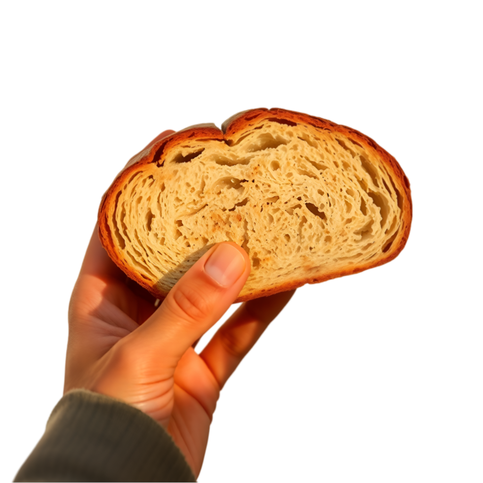 Homemade Bread Slice, Handheld View, Rustic Texture png