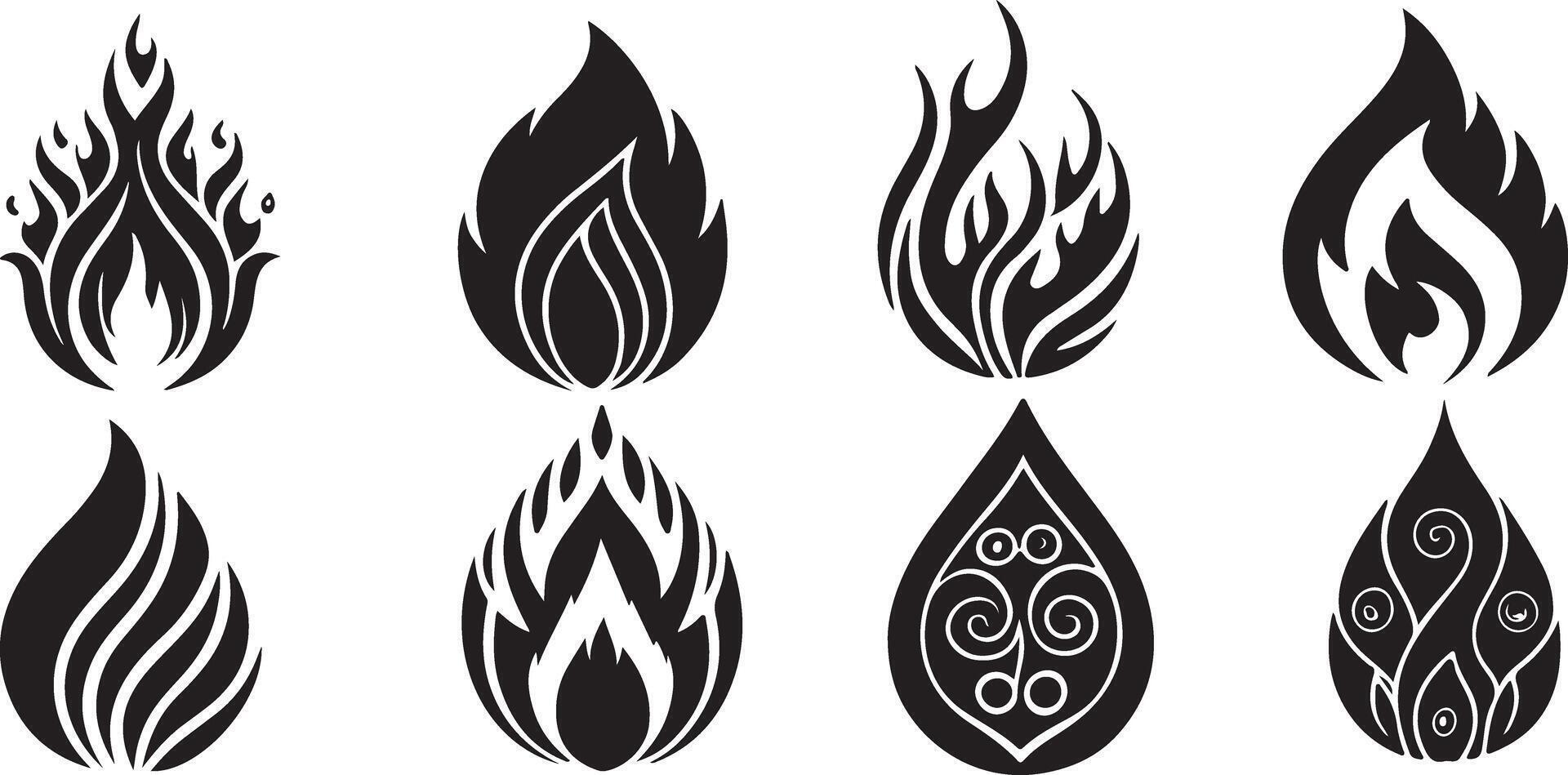 Fire symbols isolated icon flat set on white background. vector