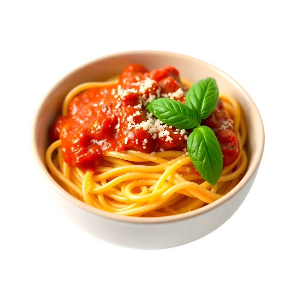 Fresh Basil Topped Spaghetti with Tomato Sauce png