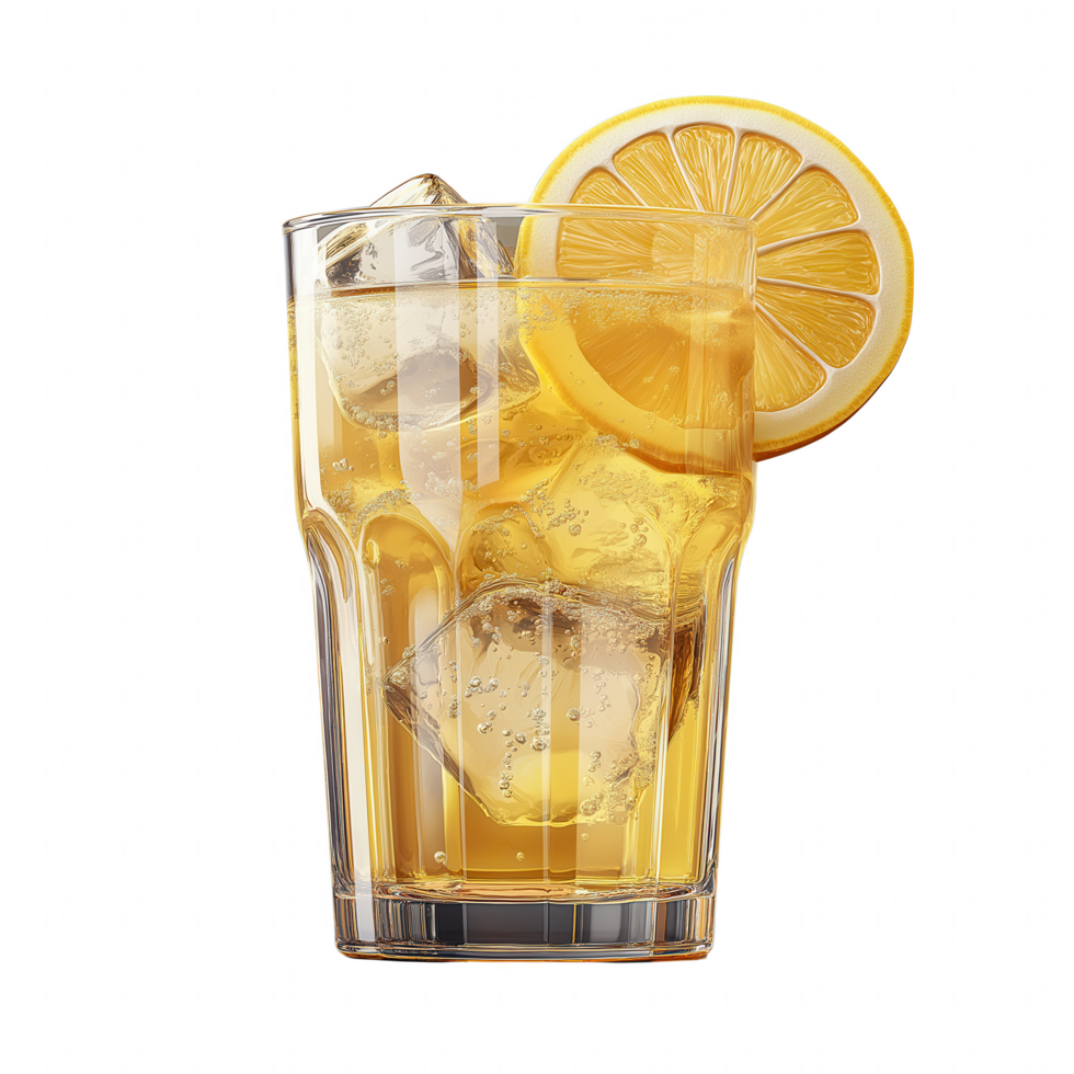 A glass of lemonade with a slice of lemon on top png