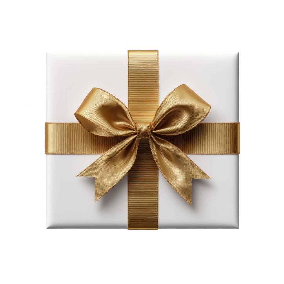 A gold bow is tied around a white box, giving it a luxurious png
