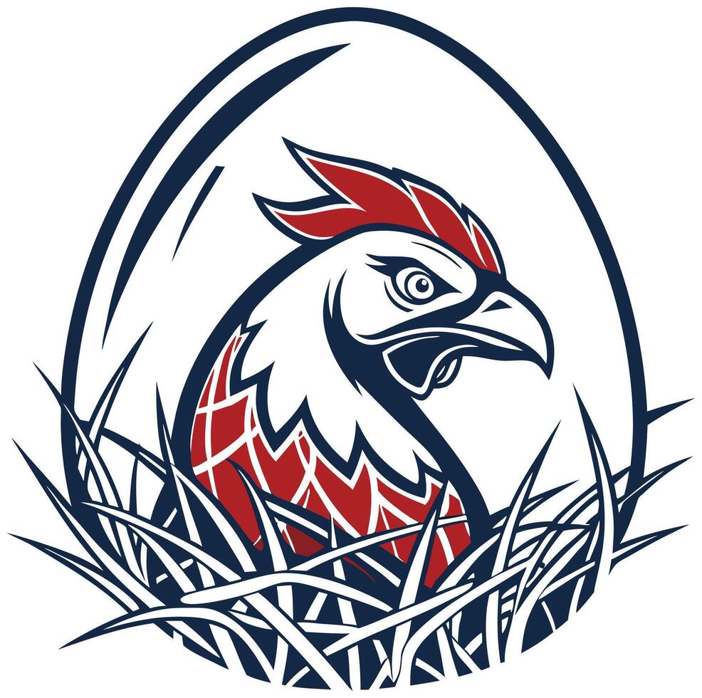 hen, nested amidst a bed of straw within a decorative egg Keywords language vector