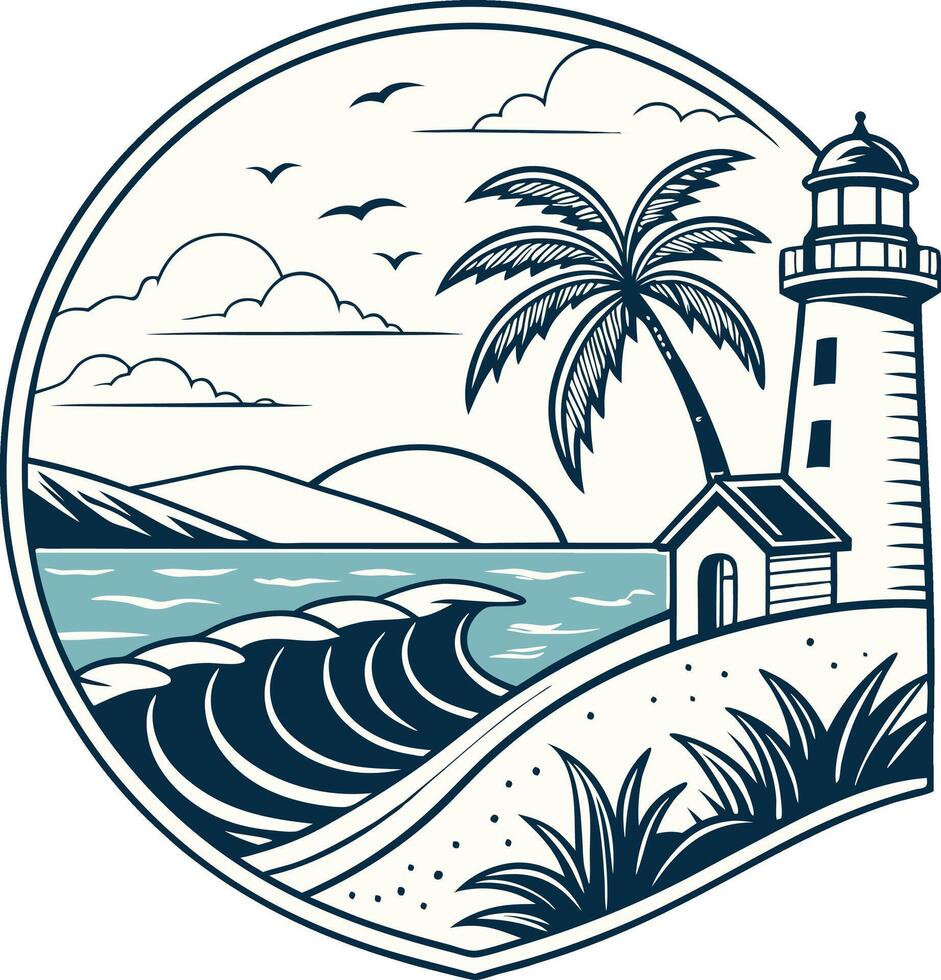 coastal scene, framed within a circle Logo vector