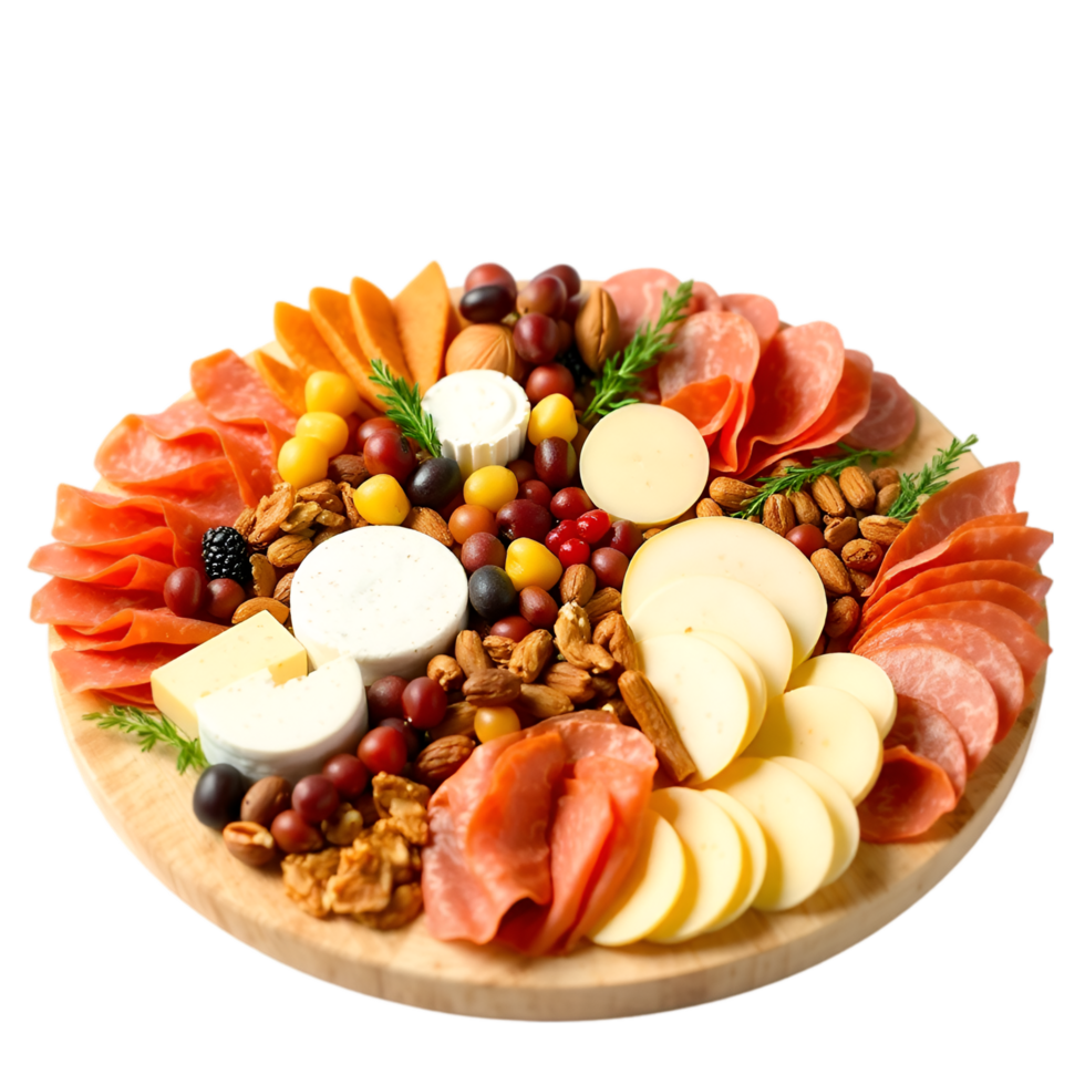 Appetizer Platter with Cheese, Sliced Meats, and Mixed Nuts png