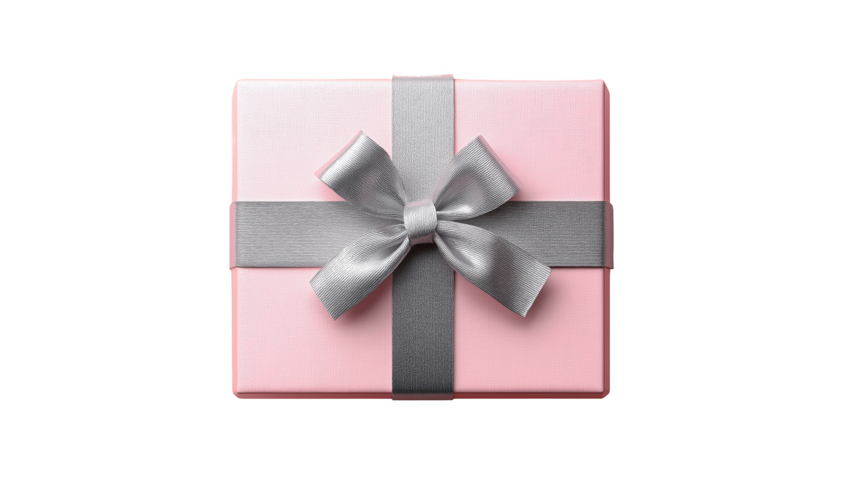 A pink box with a silver bow on top png