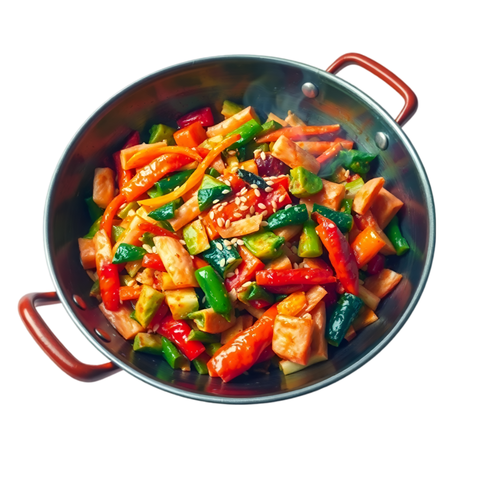 Stir-Fried Vegetables with Sesame Seeds in a Pan png