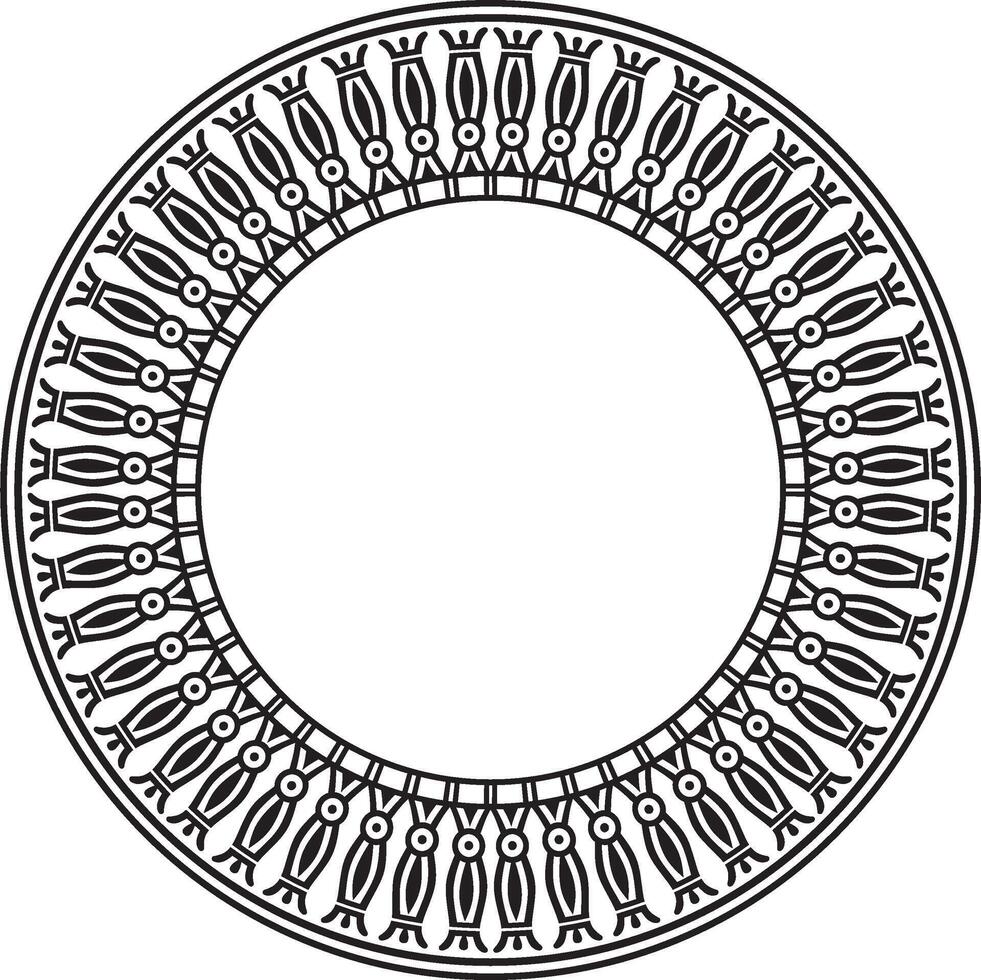 monochrome round Egyptian border. Circle ornament of ancient Africa. Pattern of lotus flowers vector